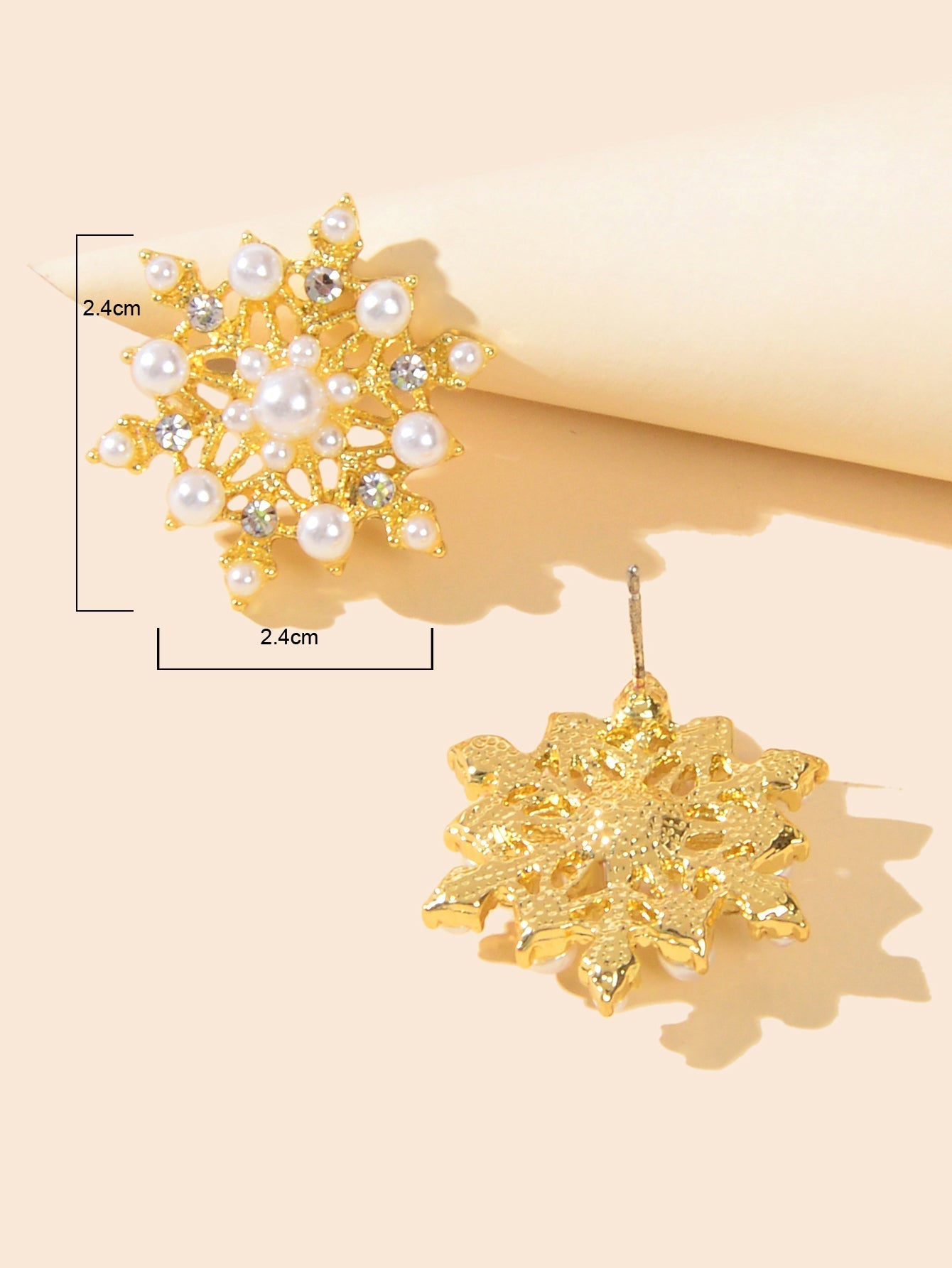 Pearl Rhinestone Gold Snowflake Stud Earrings Women Christmas Party Decoration Feelontop Jewellery