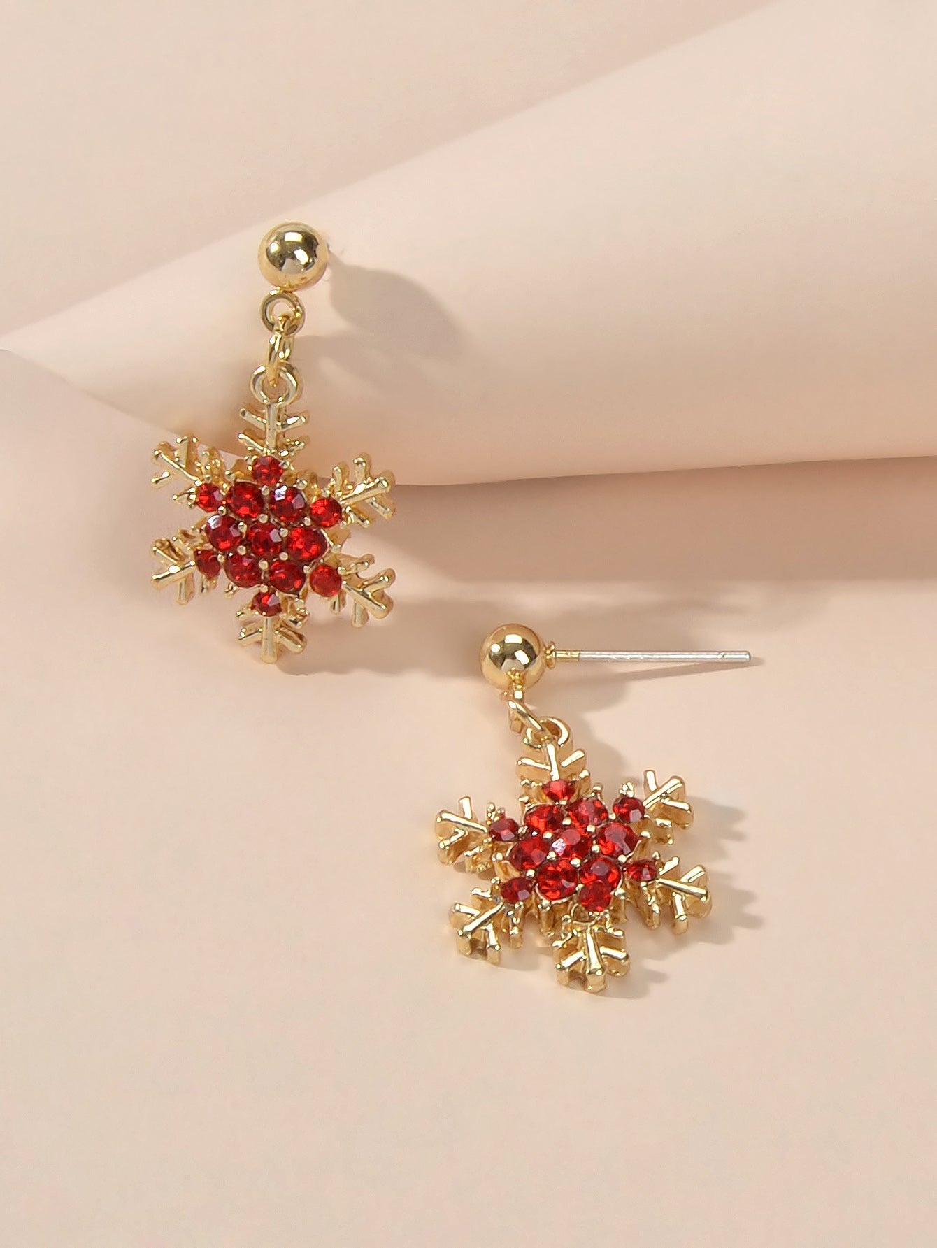 Dainty Gifts for Women Red Black Rhinestone Gold Snowflake Dangle Party Earrings Feelontop Jewellery