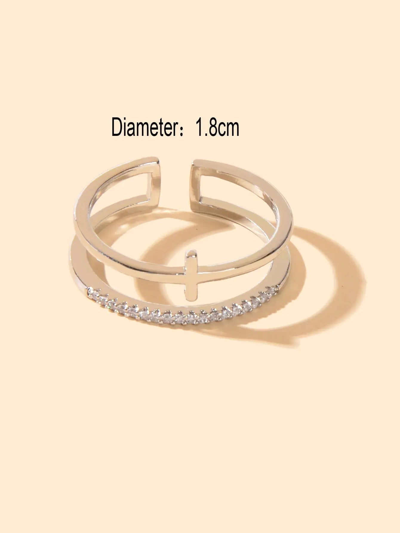 Designer Stylish Rhinestone Decor Silver Hollow out Cross Open Cuff Finger Ring Feelontop Jewellery