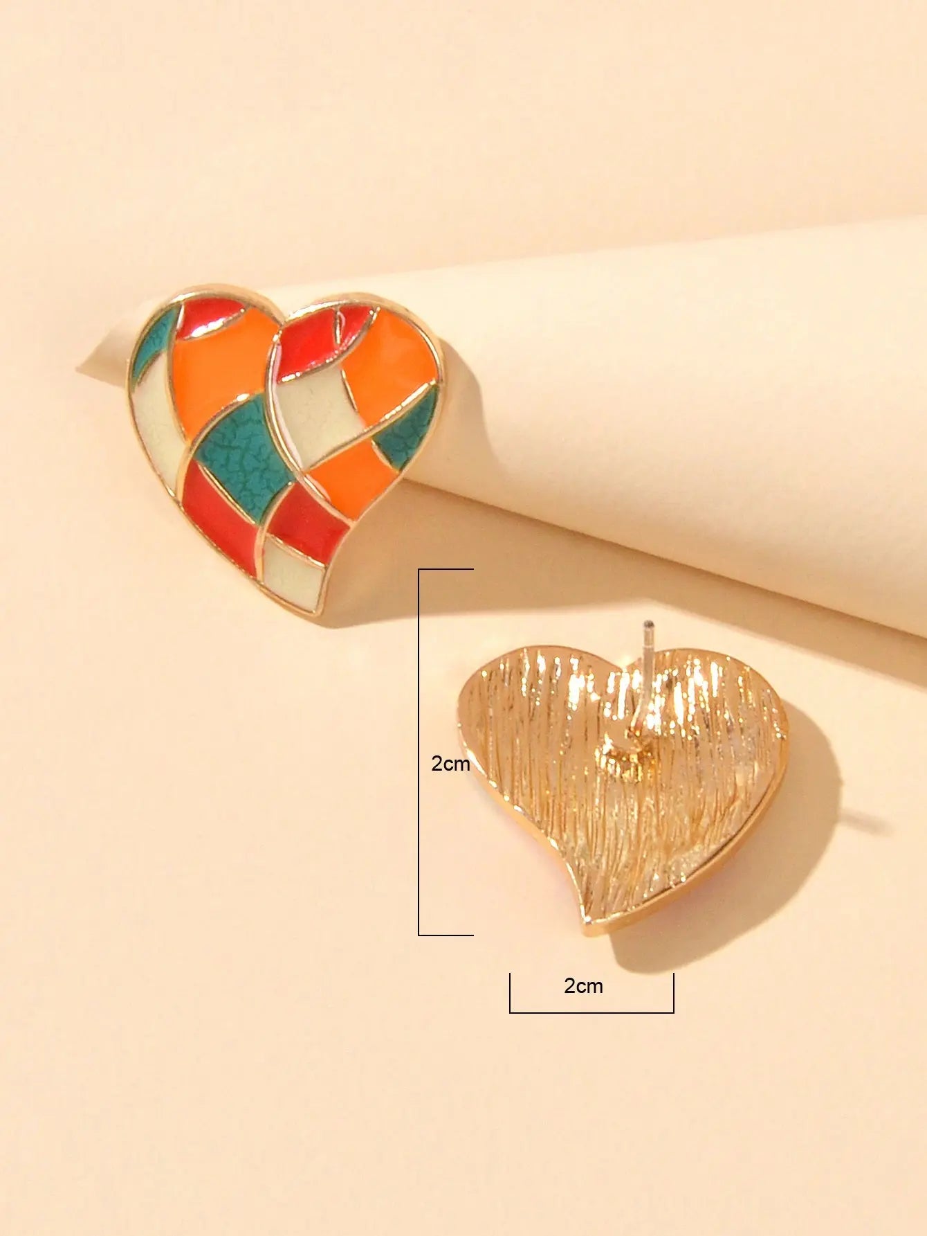 Candy Color Enamel Checkerboard Love Heart Stud Earrings Retro Trendy Accessory Feelontop Jewellery