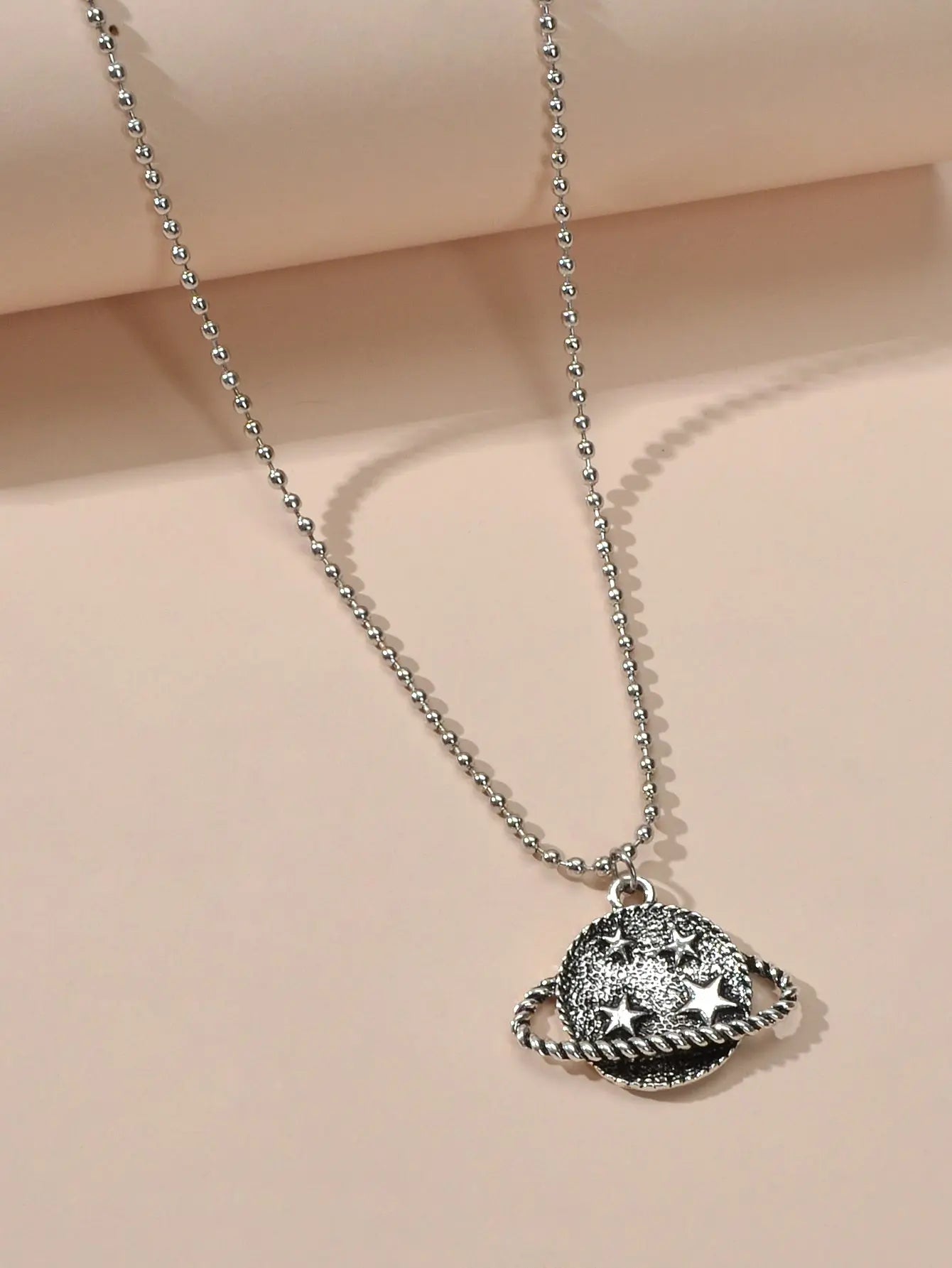 Goth HipHop Style Antique Silver Popcorn Chain Star Planet Pendant Punk Necklace Feelontop Jewellery