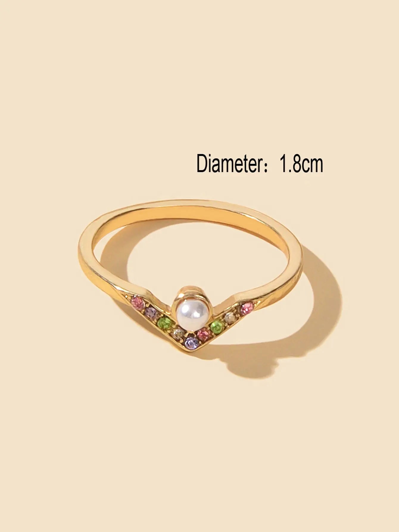 Luxury Wedding Jewellery Multi-colored Rhinestone Pearl V Shape Gold Finger Ring Feelontop Jewellery