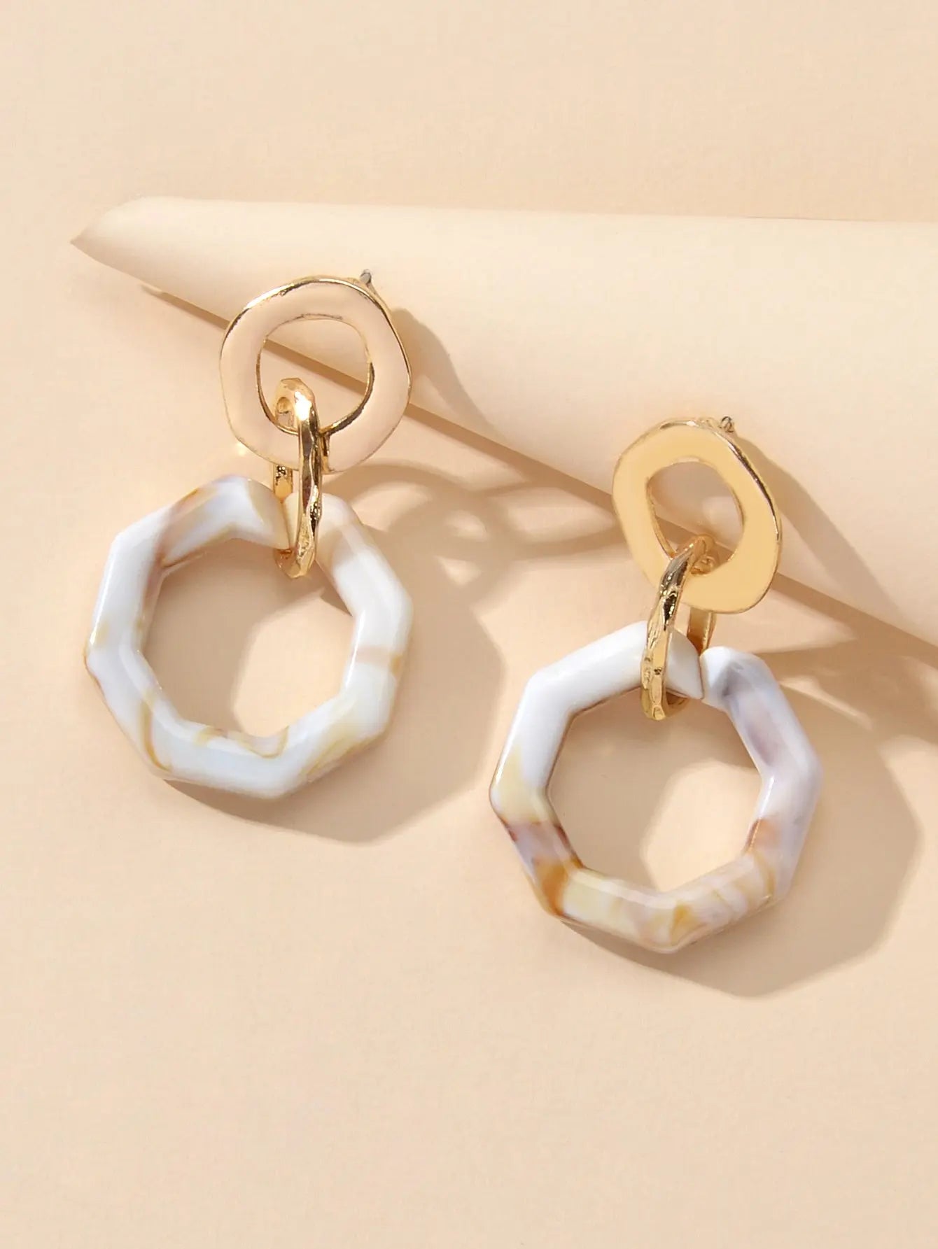 Retro Gold Lock Mottled Acrylic Marble Dangle Geometric Pierced Party Earrings Feelontop Jewellery