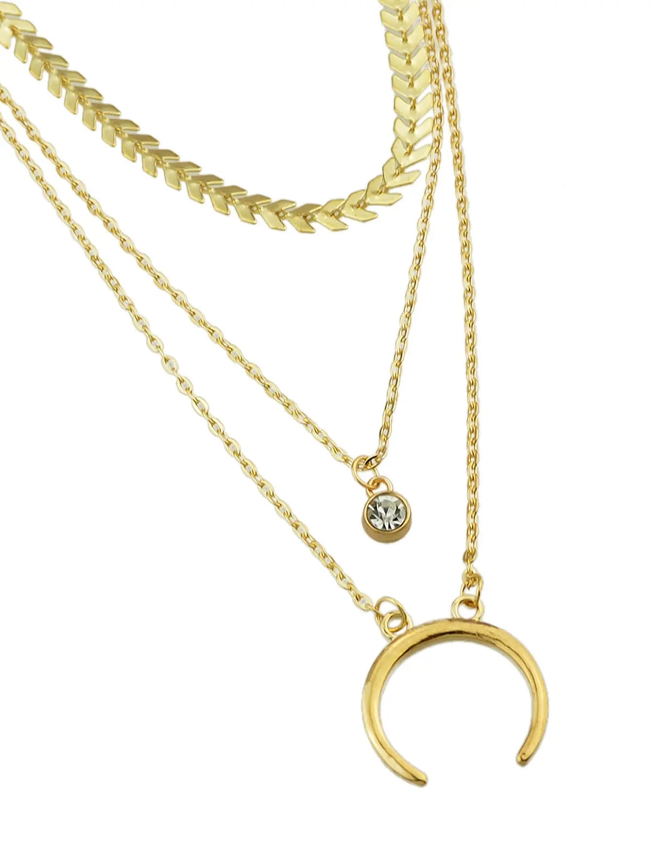 Boho Chic Jewelry Multi-layer Gold Silver Chain Rhinestone Horns Charm Necklace Feelontop Jewellery