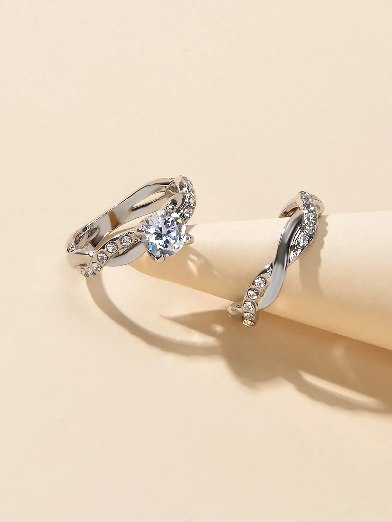 Simulated Diamond Finger Wedding Engagement Ring 2pcs Luxury Women Band Feelontop Jewellery