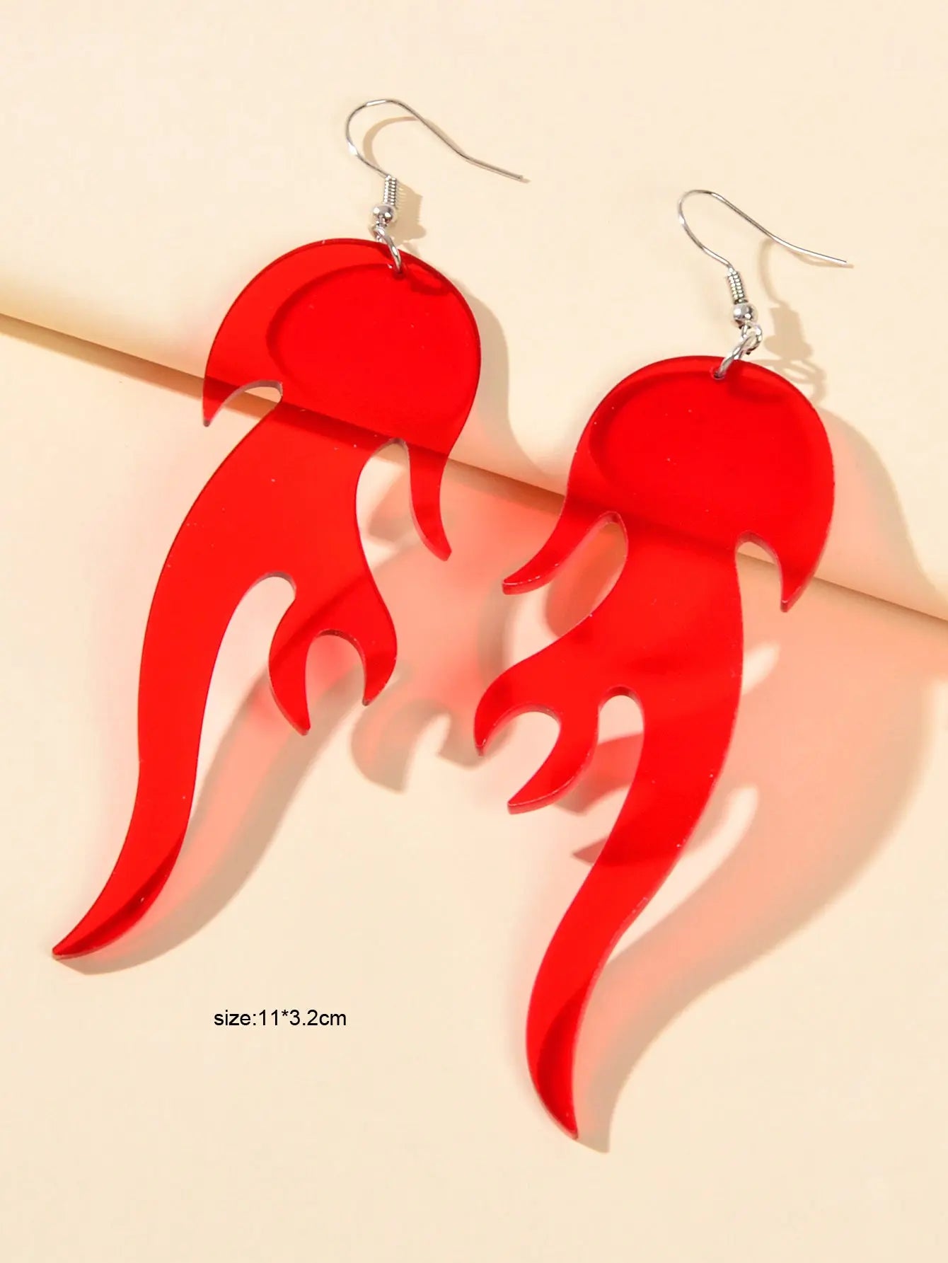 Hip Hop Punk Style Korean Red Acrylic Fire Big Statement Dangle Trendy Earrings Feelontop Jewellery