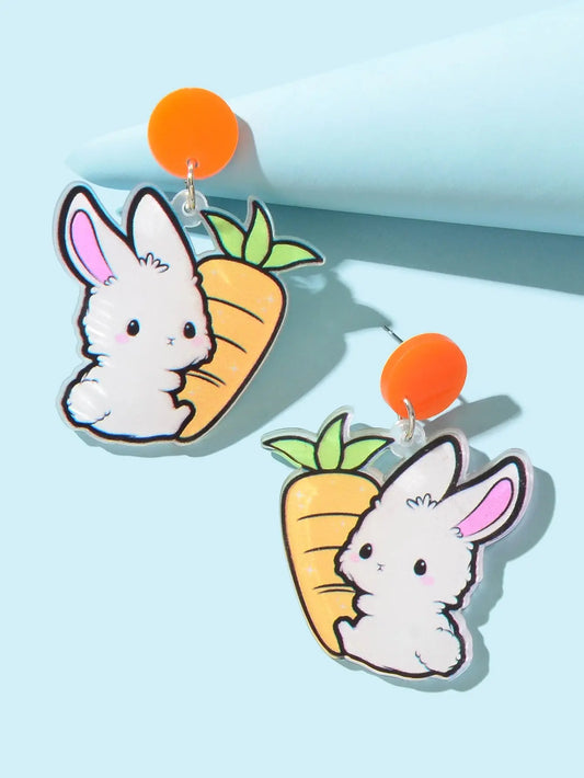 New Easter Gift Bunny Earrings Acrylic Carrot Rabbit Dangling Stud Girls Jewelry Feelontop Jewellery