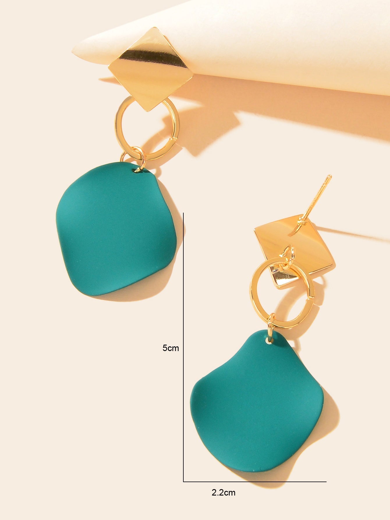 Elegant Gold Sqaure Circle Geometric Dark Green Charm Dangle Party Stud Earrings Feelontop Jewellery