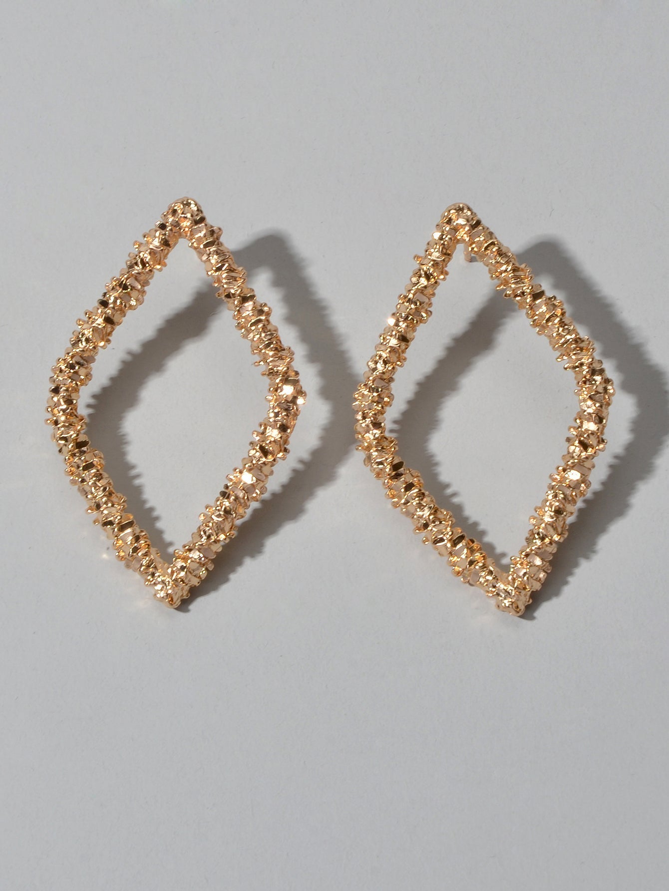 Trendy Gold Plated Rhombus Geometric Pierced Stud Earrings for Women Girls Gift Feelontop Jewellery