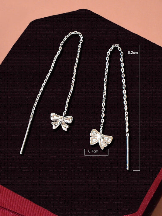 Individual Silver Butterfly Long Chain Ear Line Tassel Threader Pendant Earrings Feelontop Jewellery