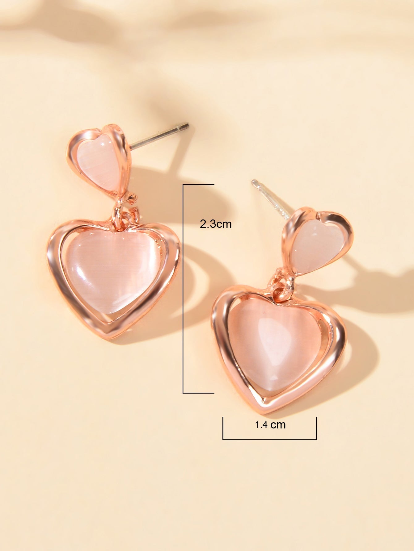 Girlfriend Birthday Gift Elegant Rose Gold Pink Opal Love Heart Dangle Earrings Feelontop Jewellery