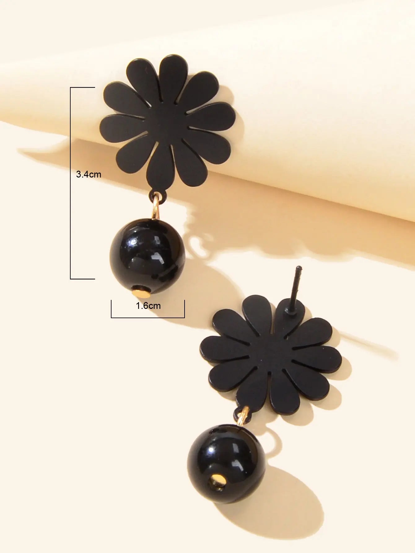 Black Flower Beads Dangle Pierced Personality Earrings Unique Chic Women Gift Feelontop Jewellery