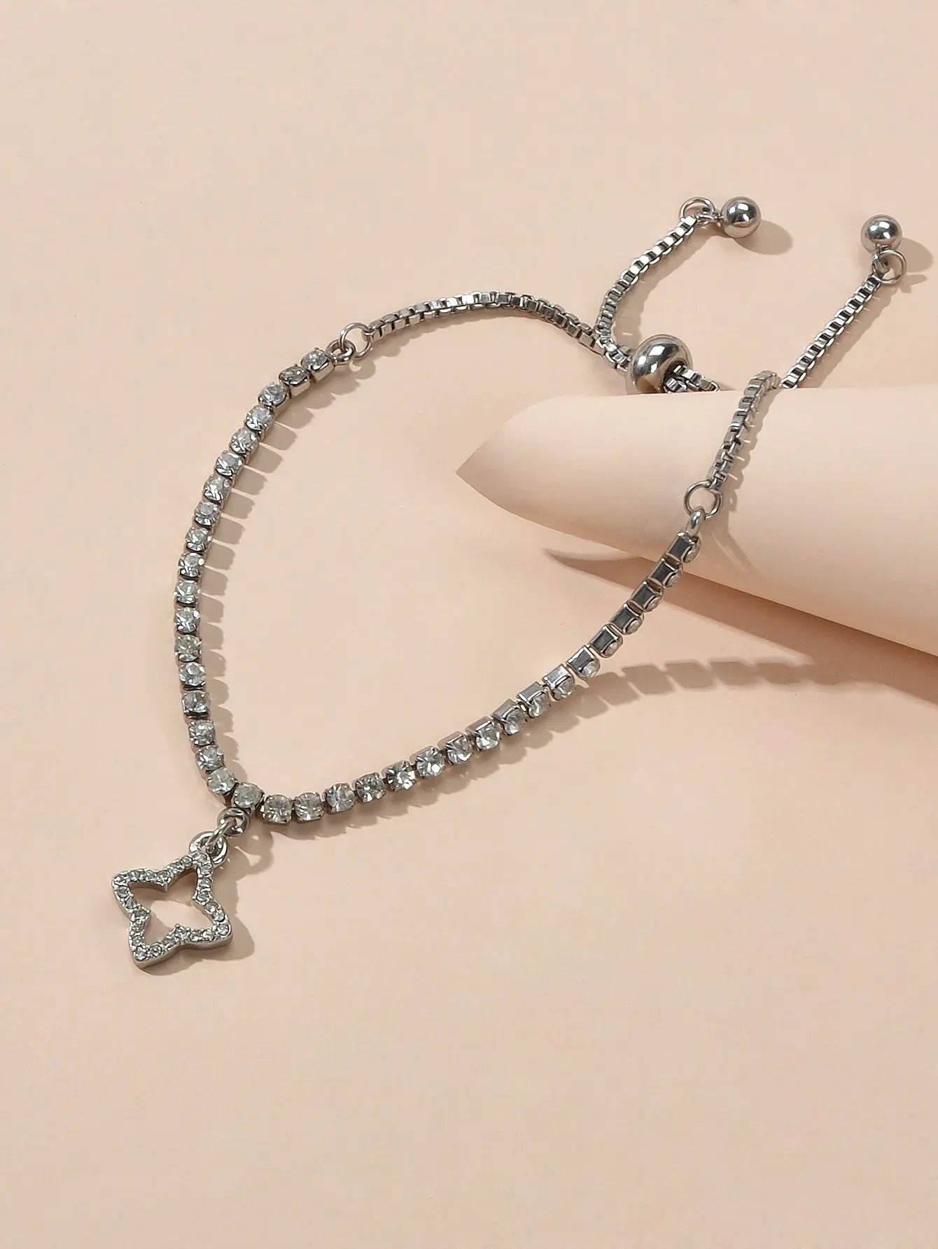 Luxury Full Rhinestone Shining Flower Charm Classic Tennis Adjustable Bracelet Feelontop Jewellery