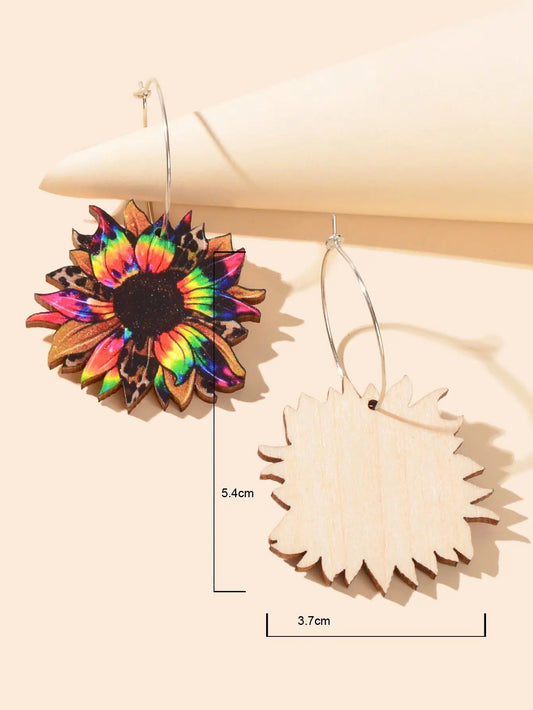 Colourful Sunflower Earrings Bohemian Summer Trendy Wooden Daisy Flower Jewelry Feelontop Jewellery