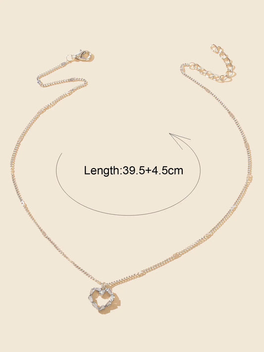 Women Dainty Gifts Silver Chain Rhinestone Heart Charm Necklace Delicate Jewelry Feelontop Jewellery