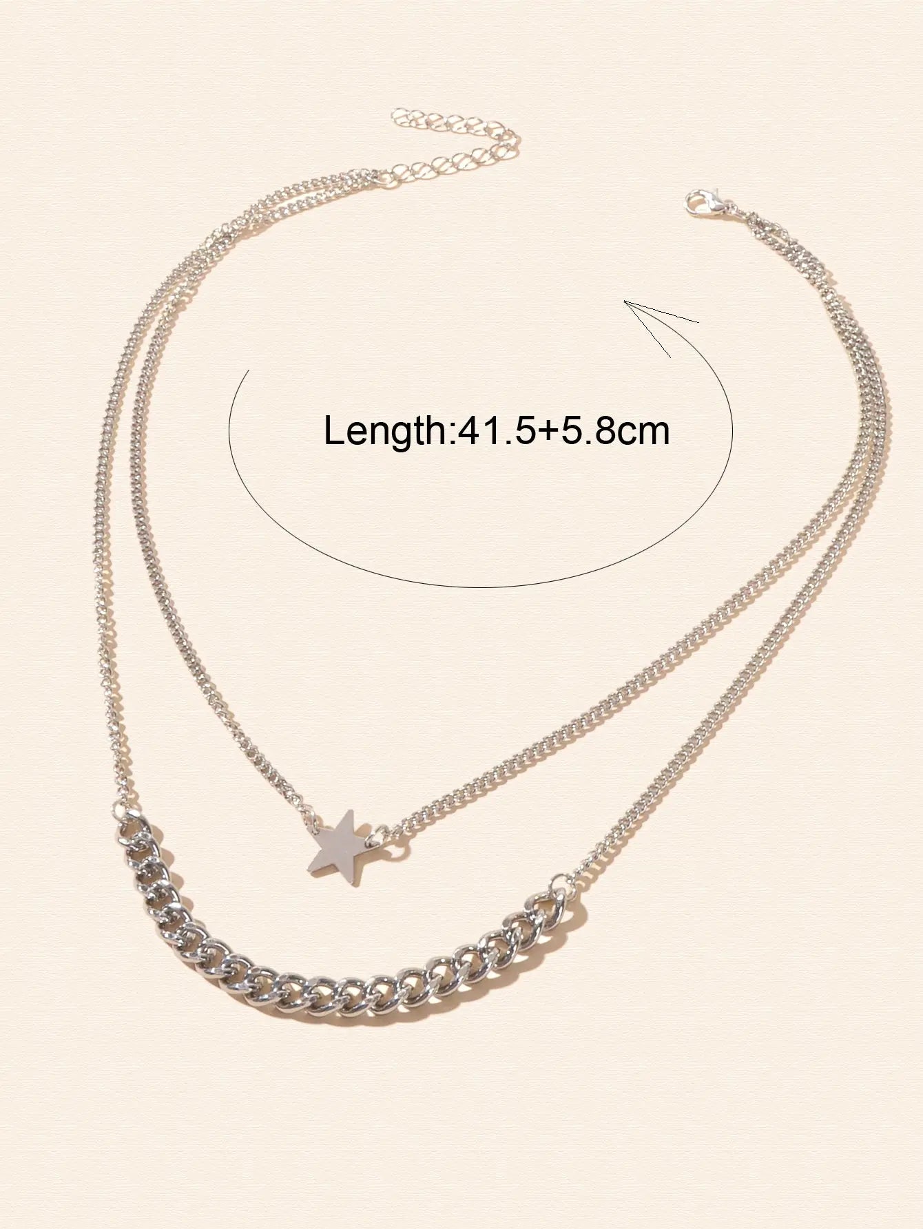 Punk Rock Double layer Silver Chain Star Charm Necklace Women Party Jewellery Feelontop Jewellery
