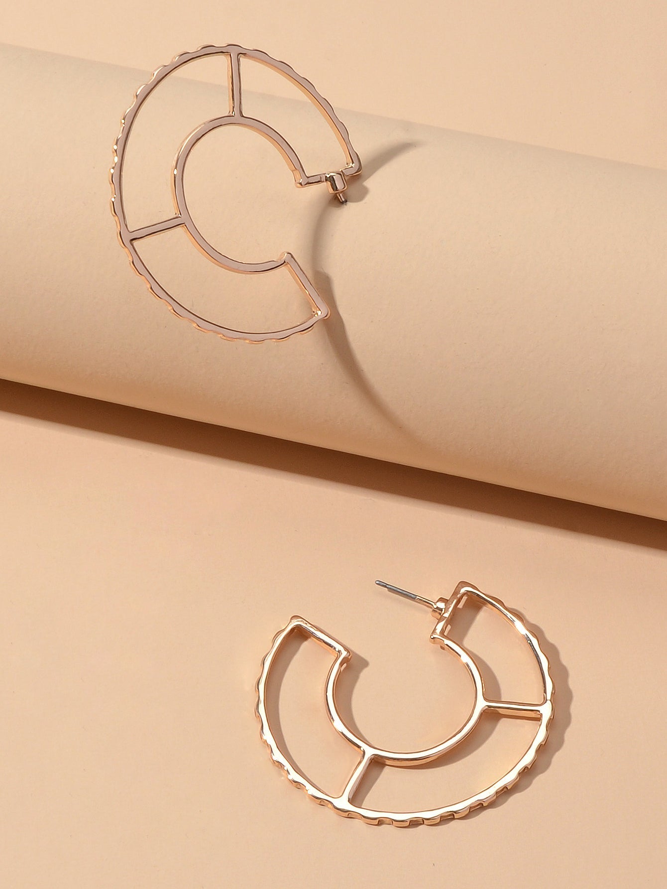 Party Decoration Gold Metal Hollow Personality Stud Hoop Huggie Pierced Earrings Feelontop Jewellery