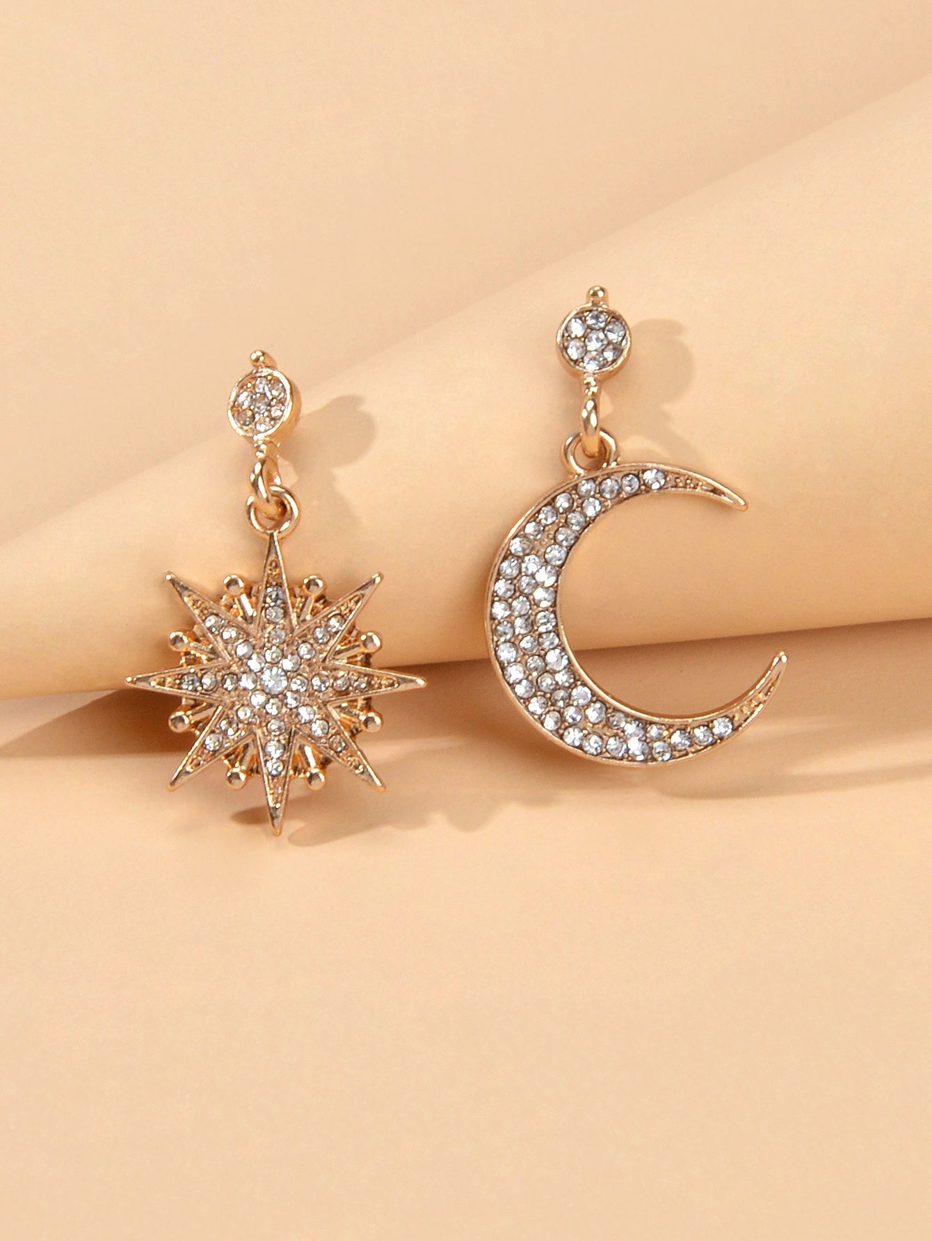 Asymmetric Luxurious Full Rhinestone Star Moon Dangle Earrings Party Jewellery Feelontop Jewellery