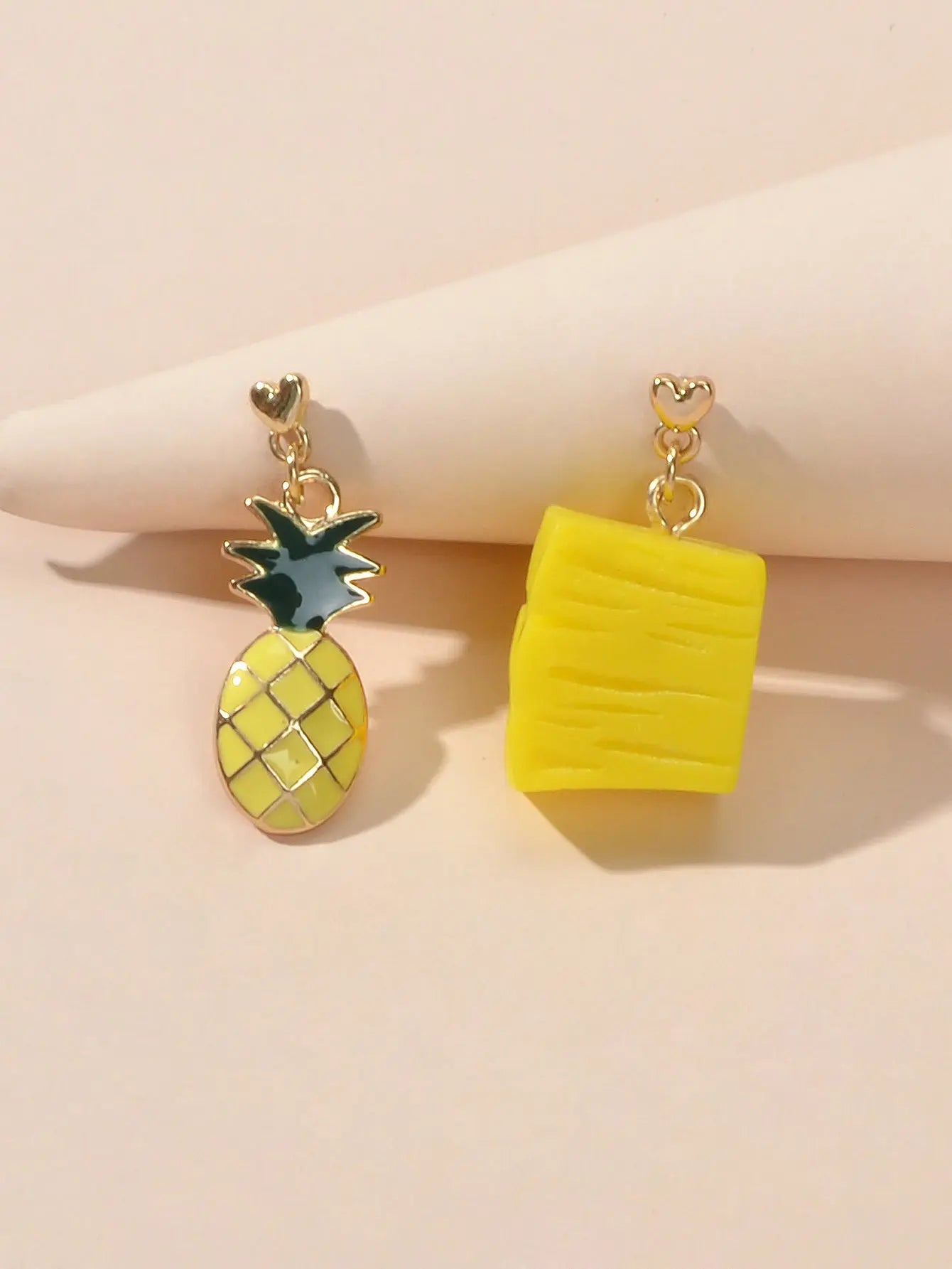 Creative Enamel Yellow Resin Pineapple Asymmetric Fruit Pierced Earrings Gift Feelontop Jewellery
