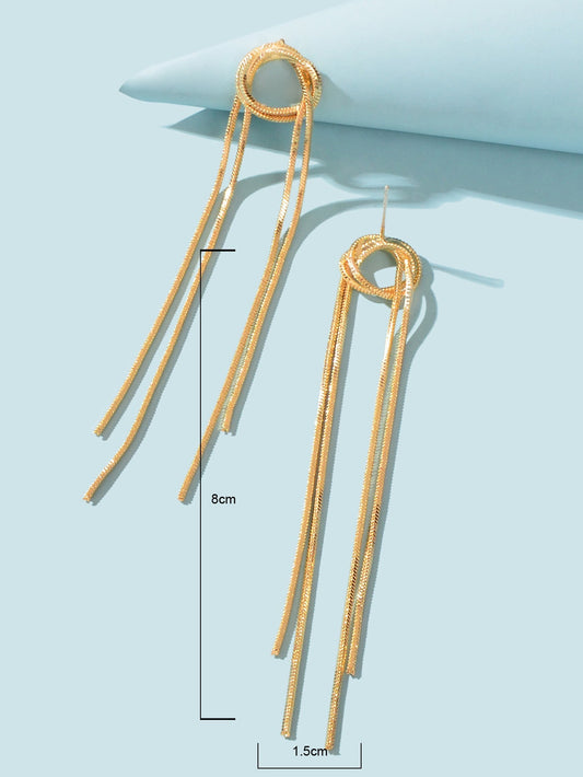 Elegant Chic Long Gold Chain Tassel Dangle Elements Minimalist Earrings Ear Line Feelontop Jewellery