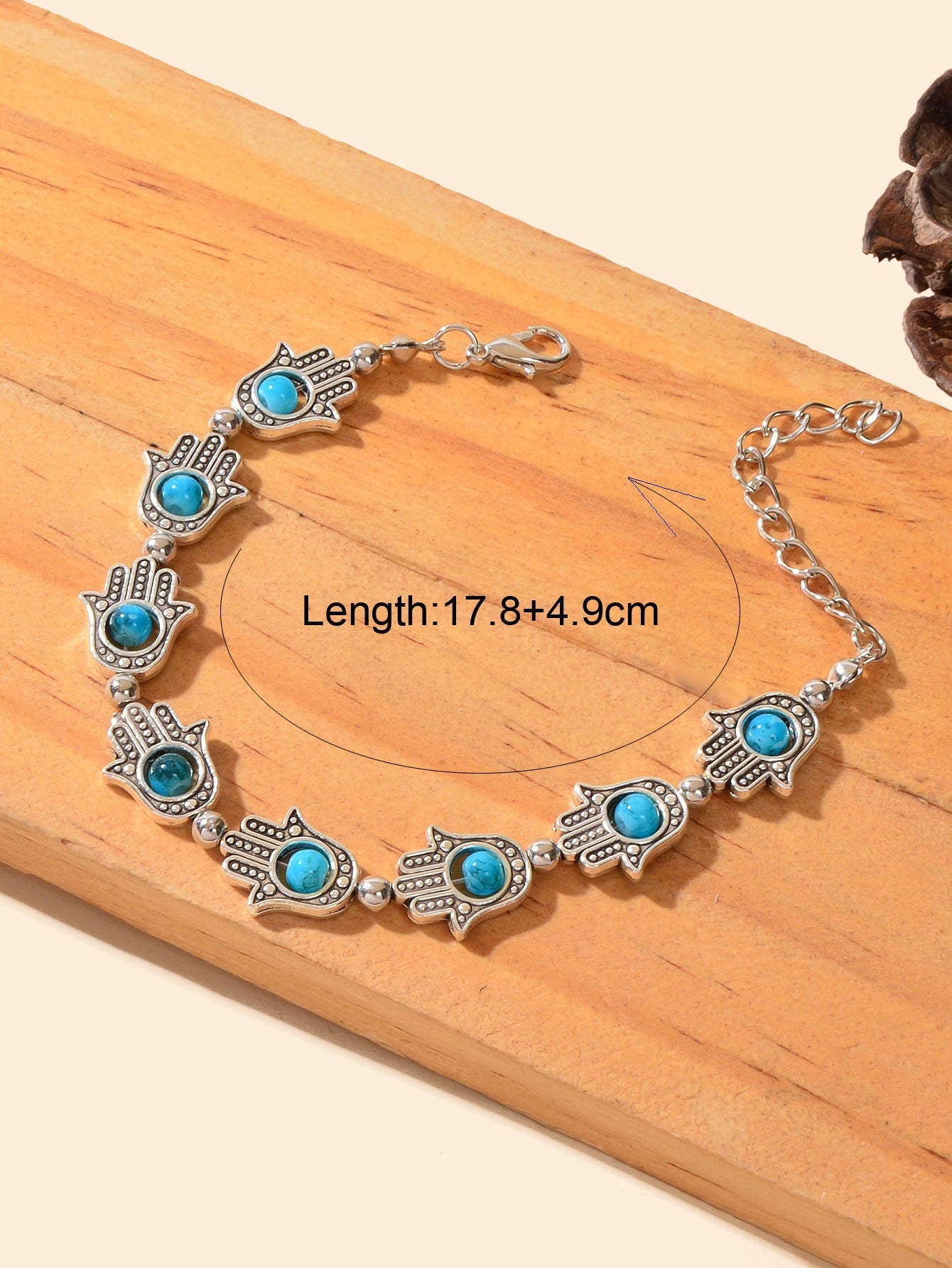 Ethnic Jewellery Vintage Handmade Blue Red Beaded Antique Silver Hand Bracelet Feelontop Jewellery