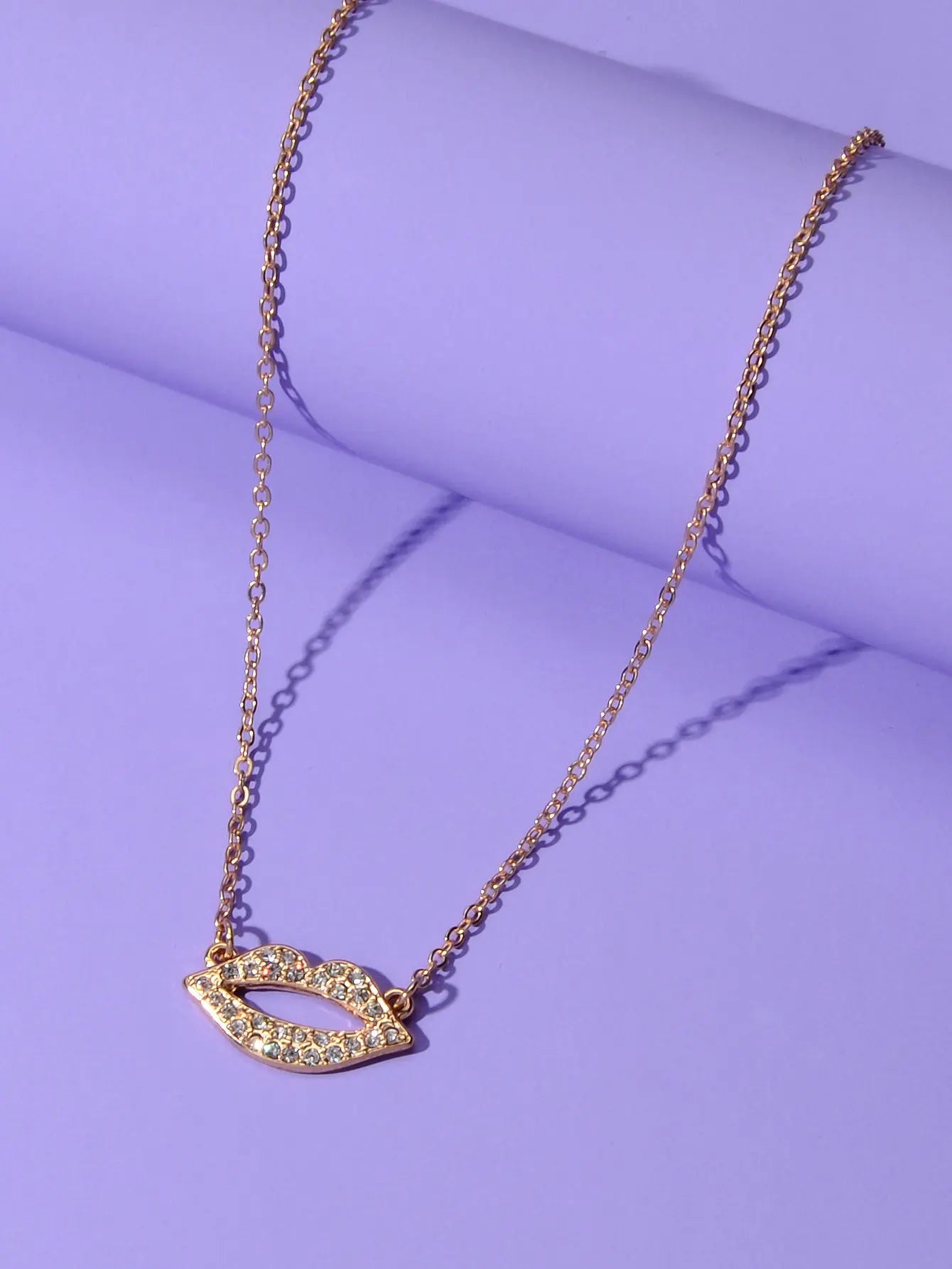 Engagement Jewellery Gift Rhinestone Decor Gold Chain Lip Charm Collar Necklace Feelontop Jewellery