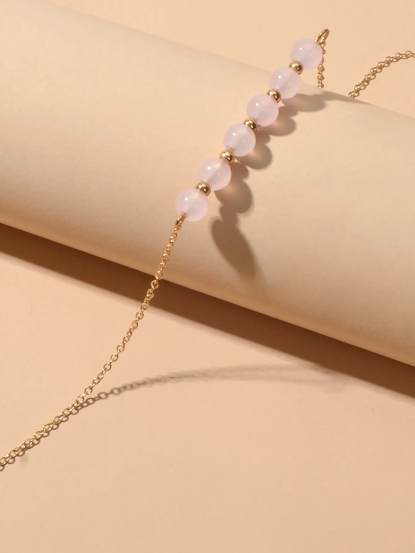 5pcs Gold Color Chain Pink Beads Triangle Decor Bracelet set Boho Chic Jewellery Feelontop Jewellery