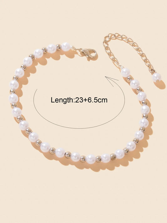 Handmade Pearl Beads Silver Adjustable Anklet Bracelet Cool Beach Foot Jewellery Feelontop Jewellery