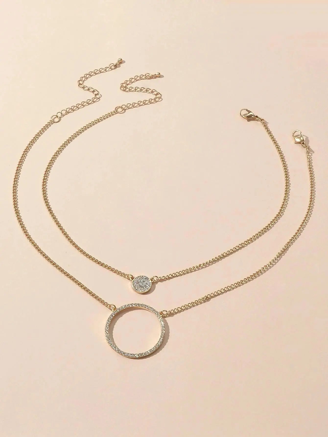 2 pcs Gold Silver Chain Rhinestone Round Circle Pendant Necklace Jewellery Gift Feelontop Jewellery