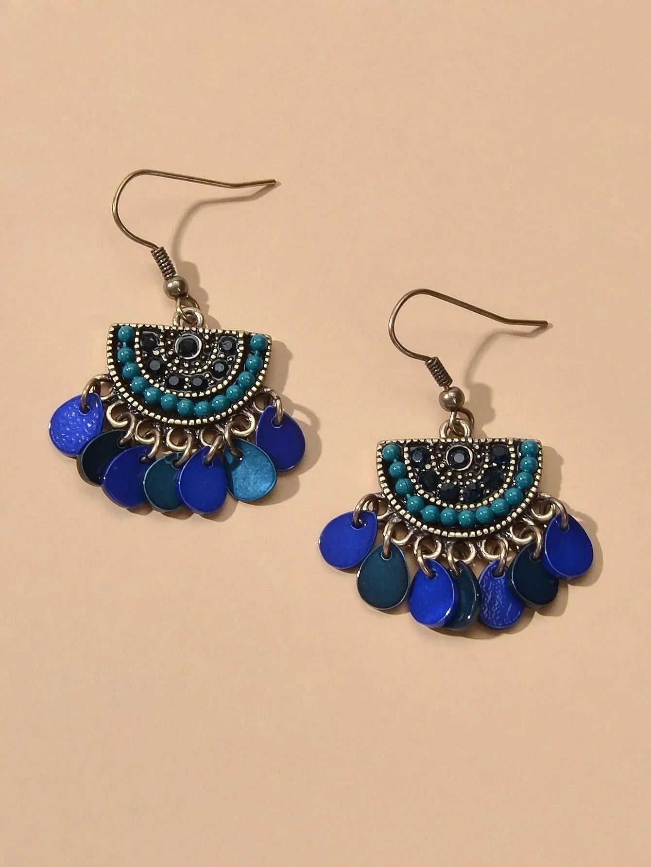 Boho Jewellery Blue Beads Sectored Water Drop Earrings Ethnic Women Accessories Feelontop Jewellery