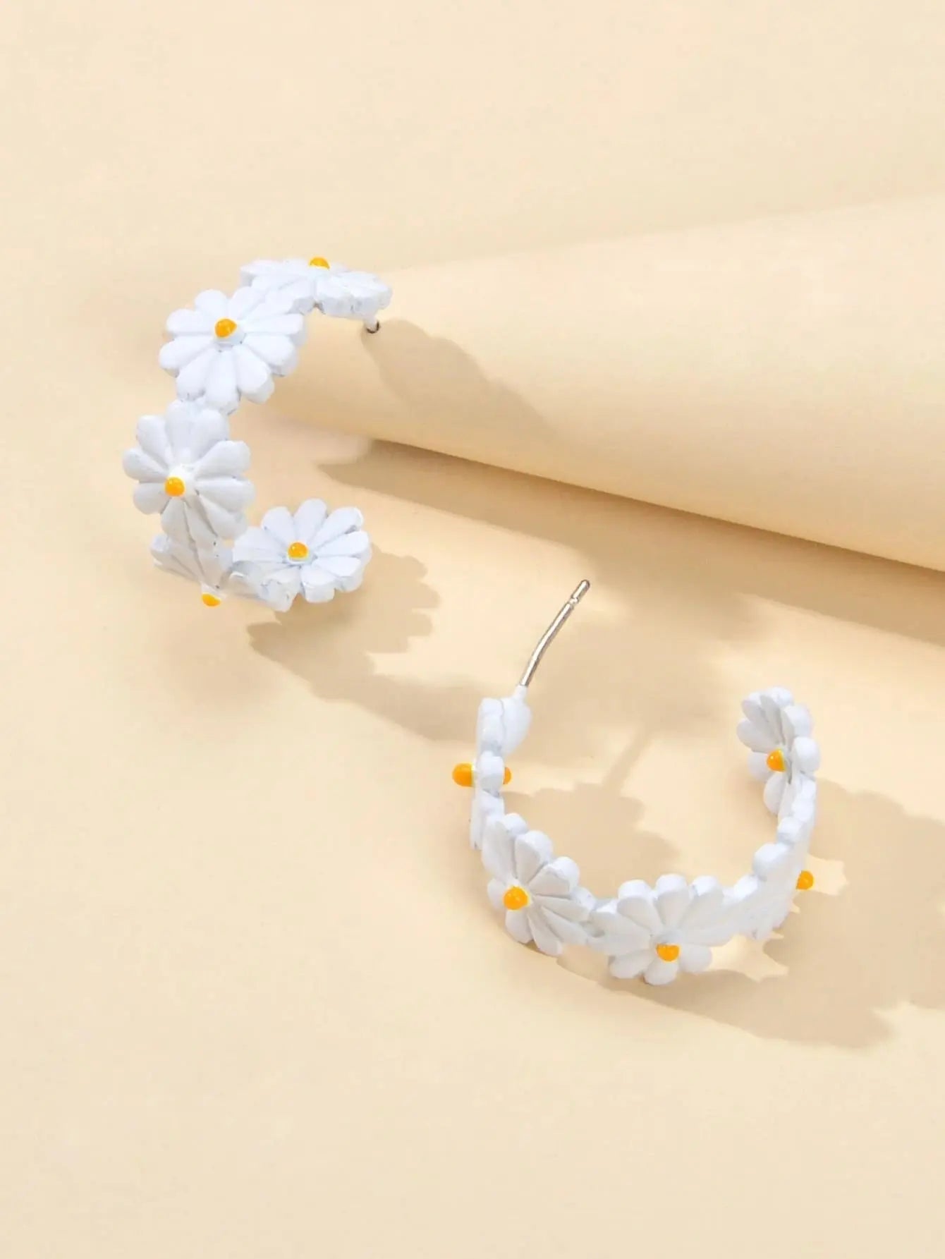 Lovely Jewellery White Flower Stud Hoop Earrings Women Fashion Accessories Gift Feelontop Jewellery