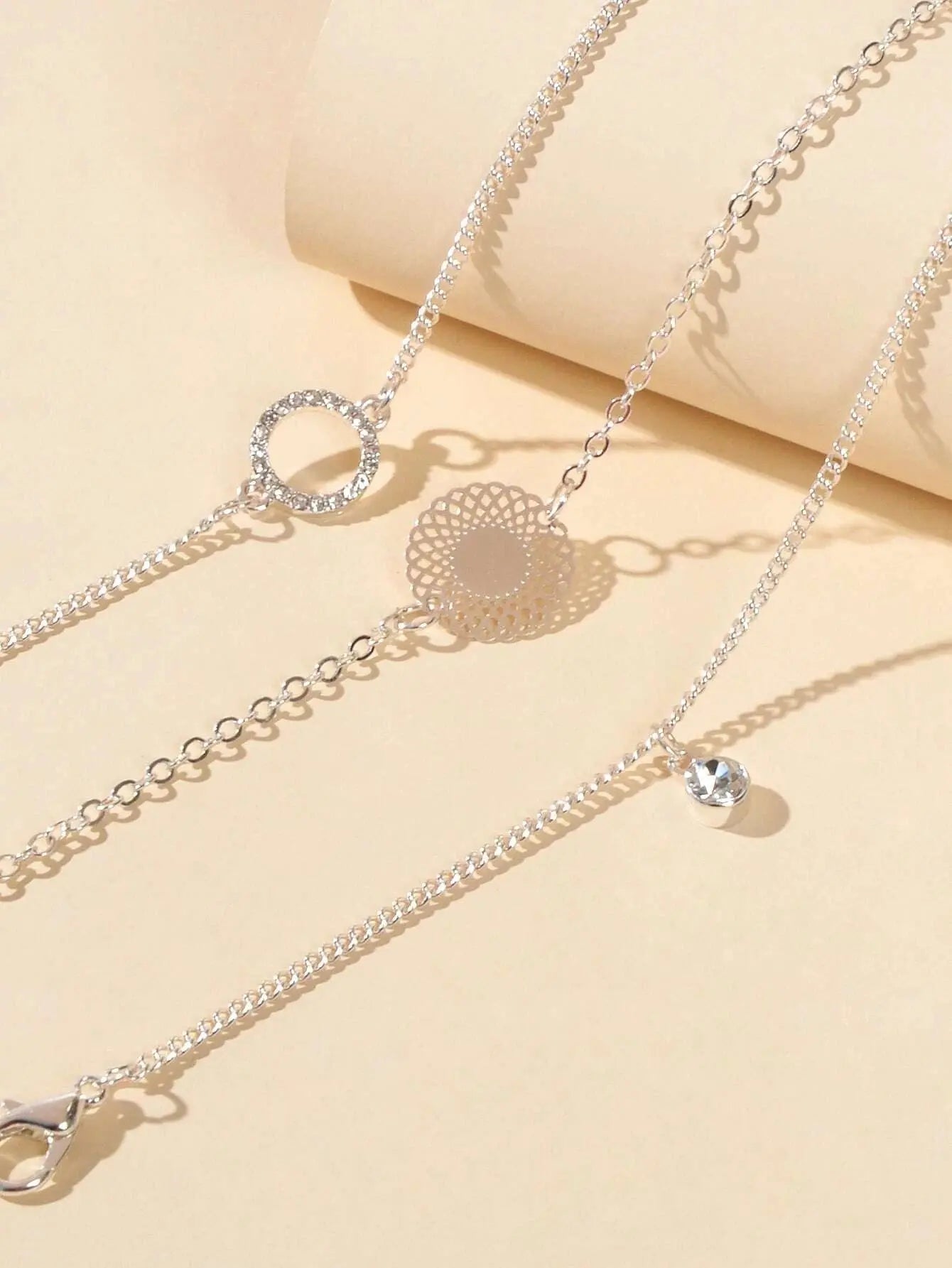 3 pcs/set Fashion Jewellery Silver Chain Rhinestone Circle Charm Bracelet Gift Feelontop Jewellery