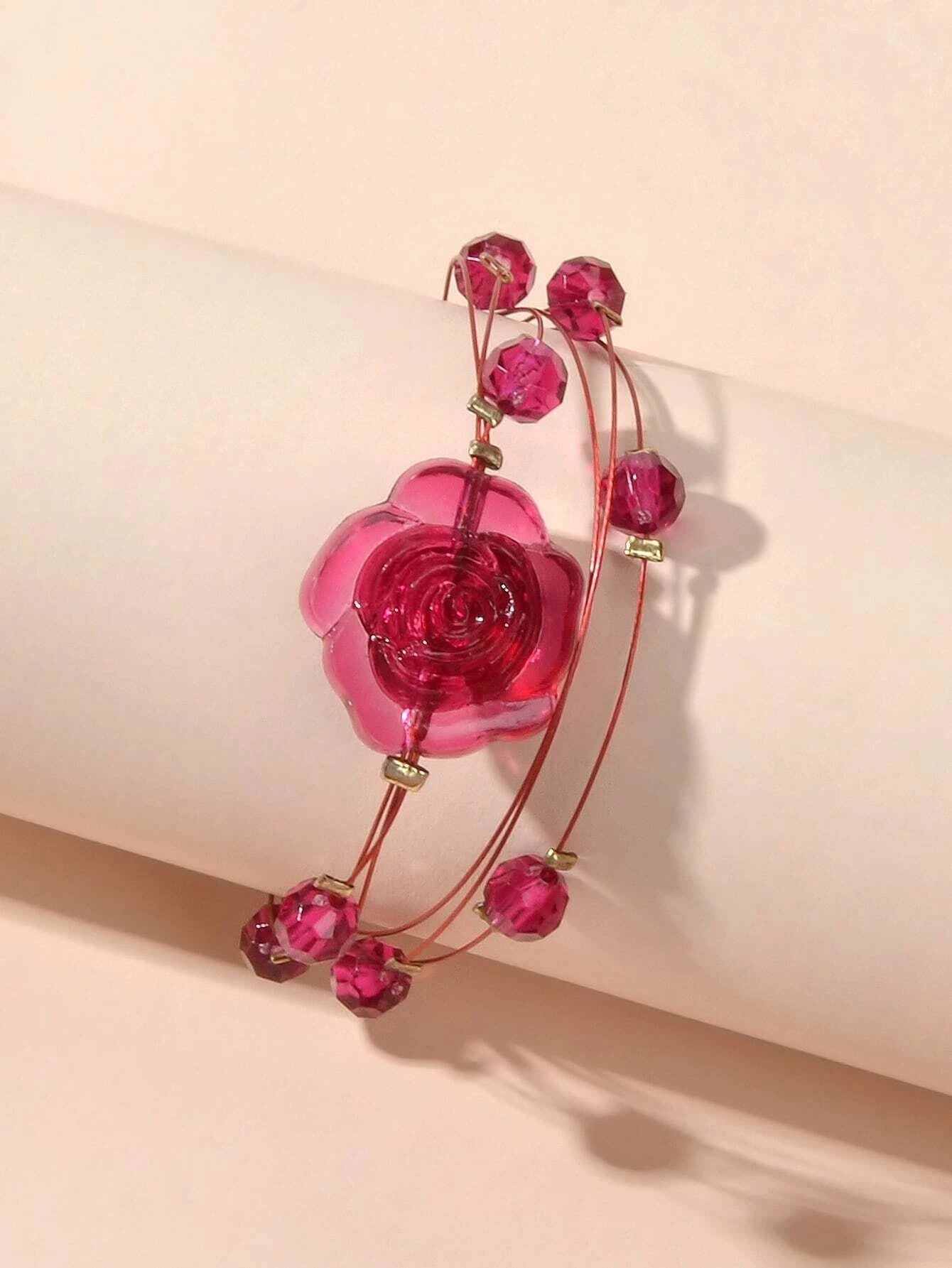 Fashion Jewellery Multi-layer Beads Chain Resin Red Rose Flower Women Bracelet Feelontop Jewellery