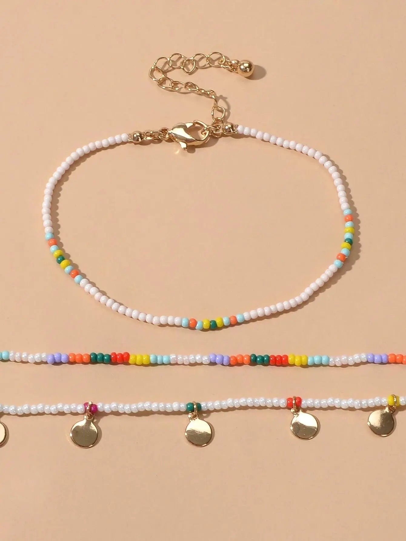 3pcs Bohemian Handmade Disc Charm Colorful Seed Beads Bracelet Ethnic Jewellery Feelontop Jewellery