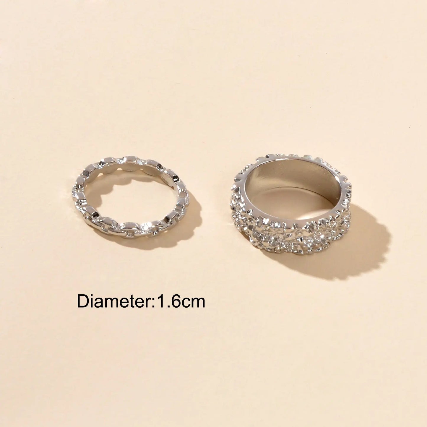 Trendy Jewellery Minimalist 2 pcs Gold Silver Stackable Multiple Finger Ring Set Feelontop Jewellery