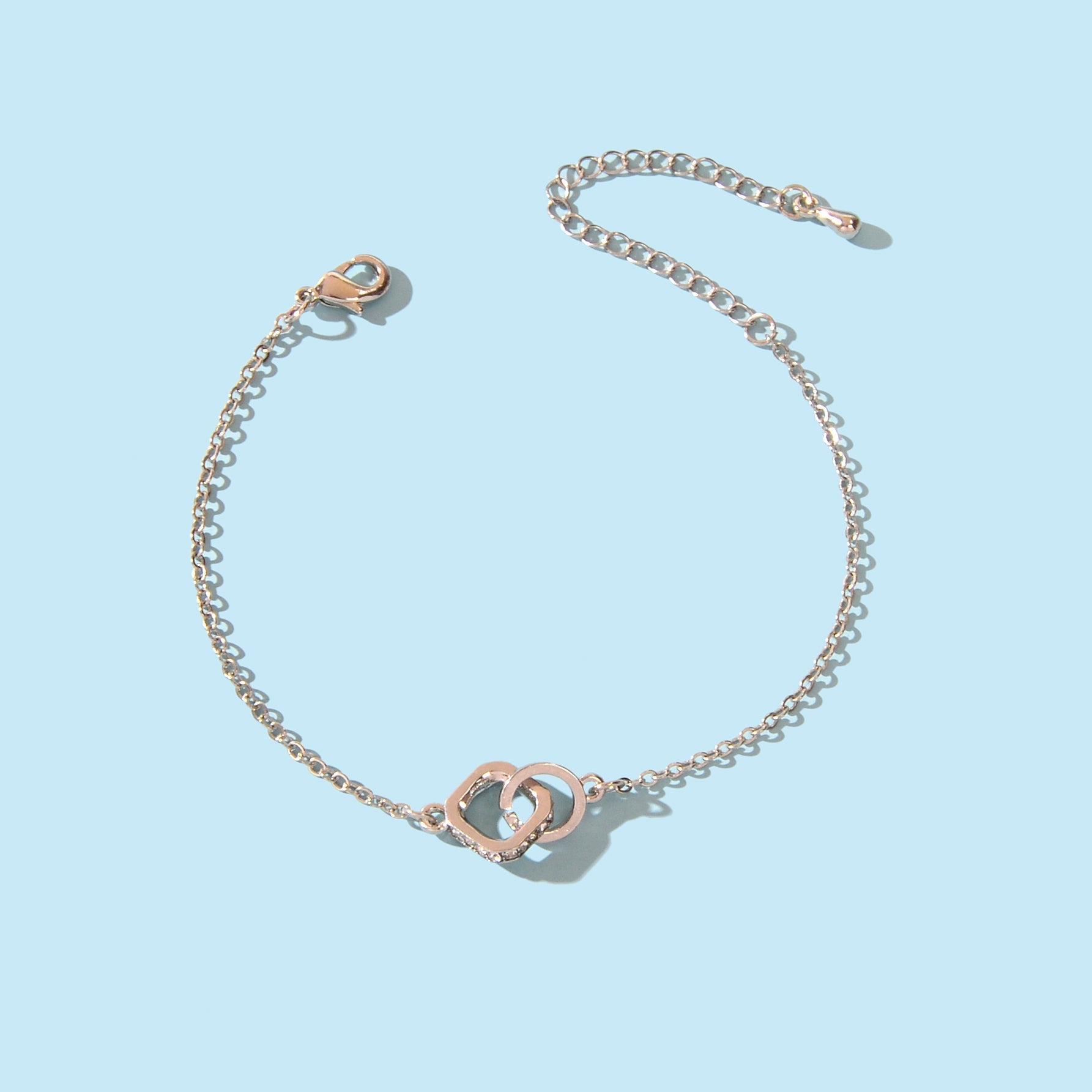 Trendy Jewelry Rhinestone Square Circle Silver Chain Bracelets for Wedding Party Feelontop Jewellery