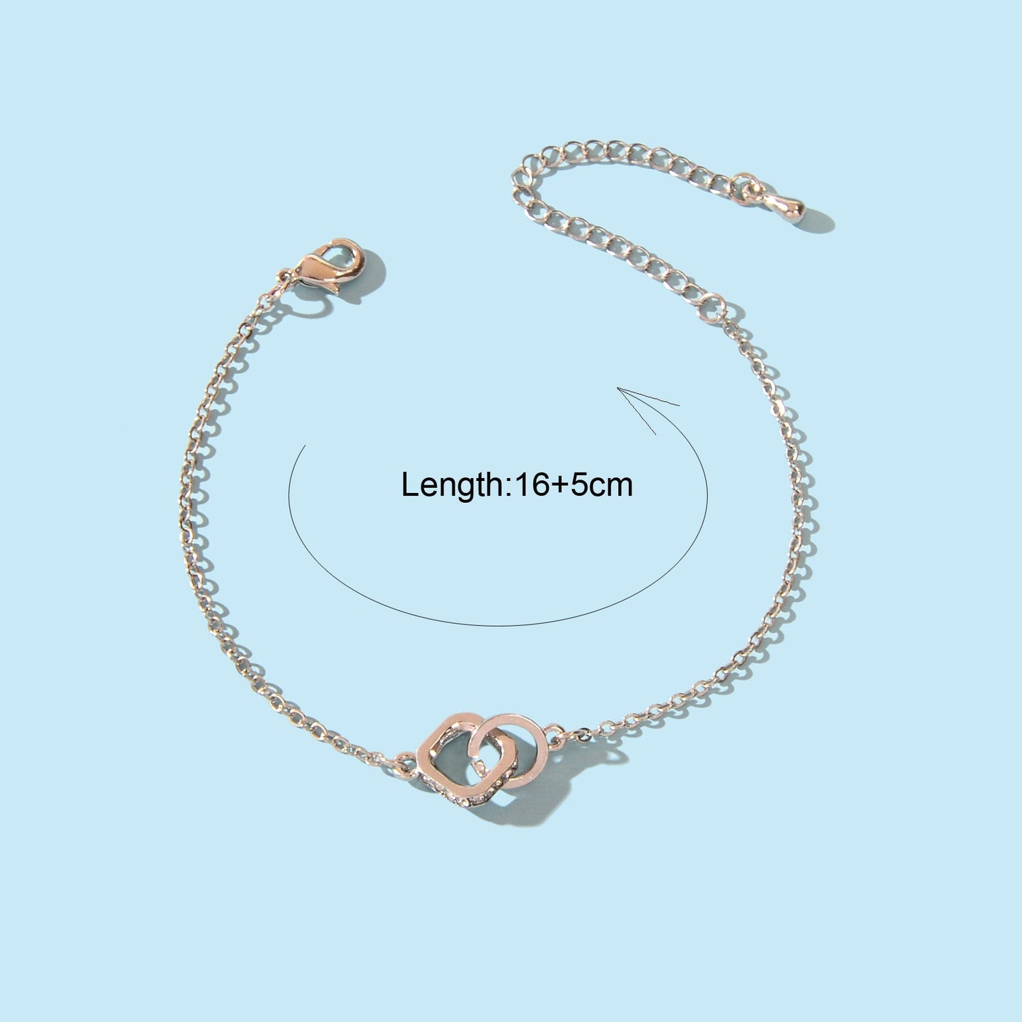 Trendy Jewelry Rhinestone Square Circle Silver Chain Bracelets for Wedding Party Feelontop Jewellery