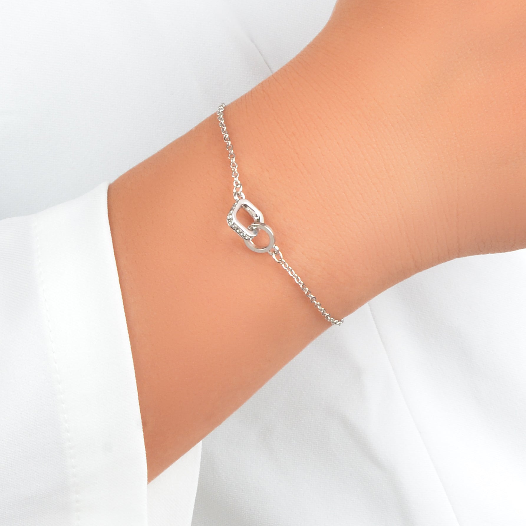 Trendy Jewelry Rhinestone Square Circle Silver Chain Bracelets for Wedding Party Feelontop Jewellery