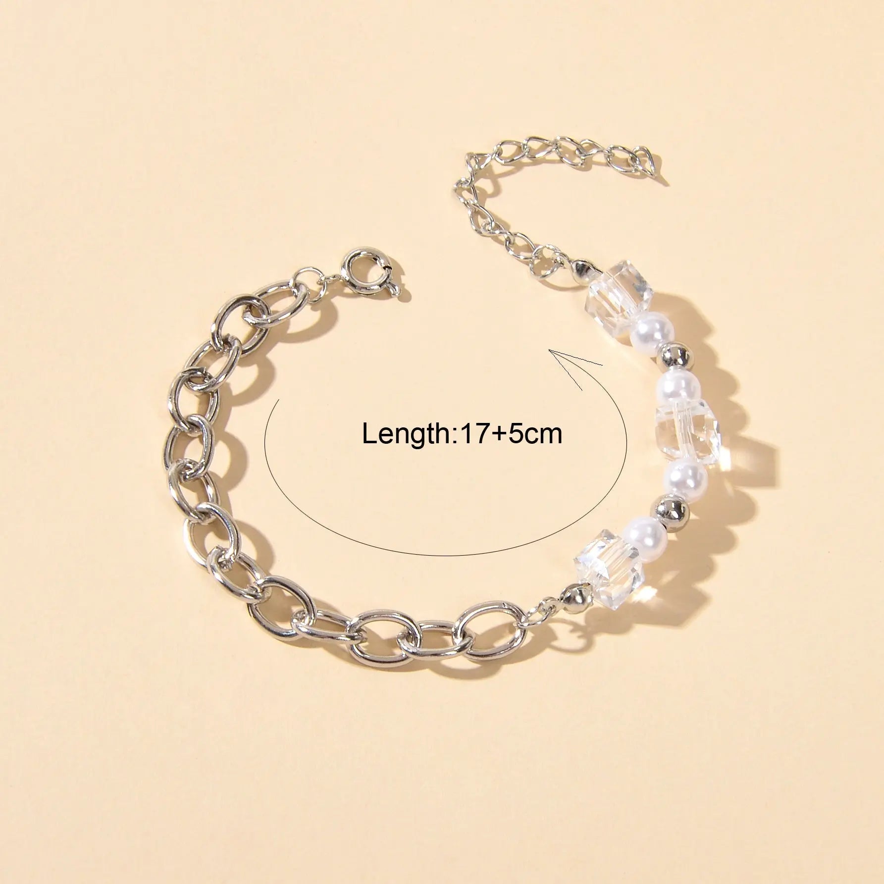 Trendy Accessories Transparent Beads Pearl Silver Chain Bracelet Female Jewelry Feelontop Jewellery