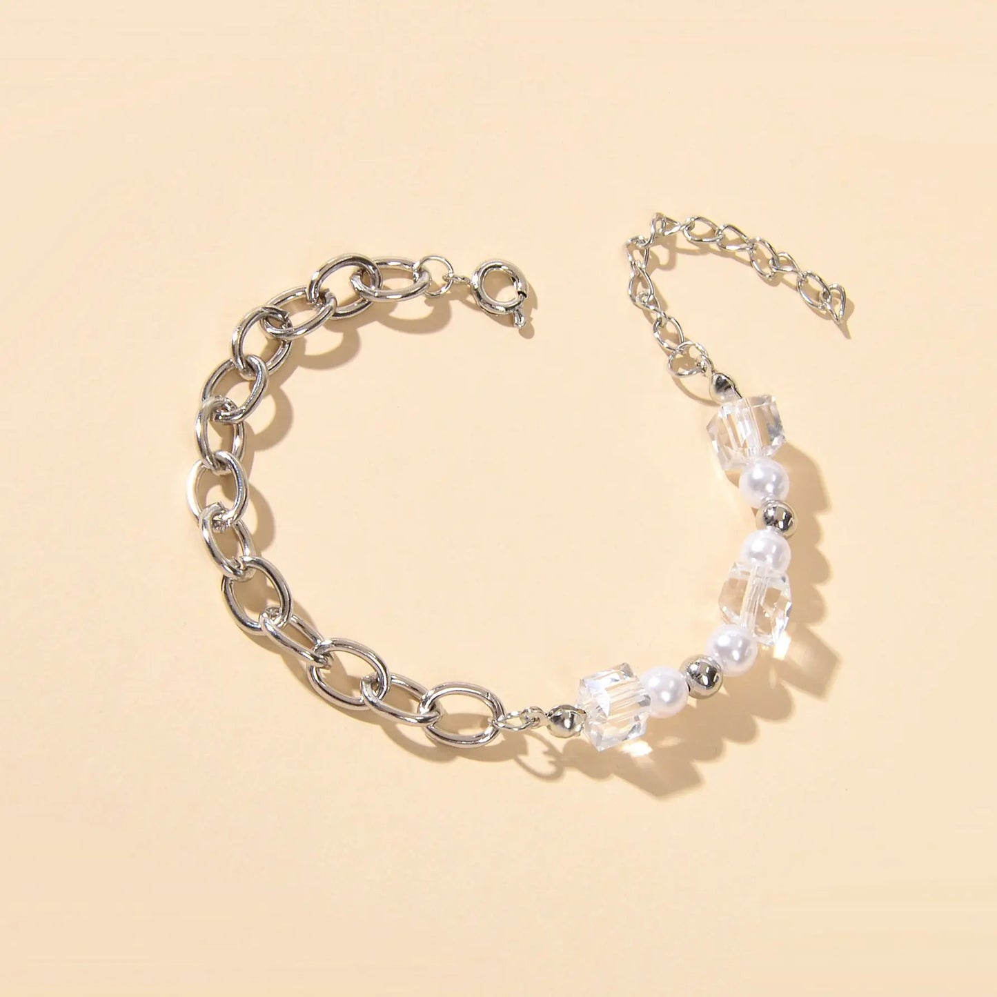 Trendy Accessories Transparent Beads Pearl Silver Chain Bracelet Female Jewelry Feelontop Jewellery