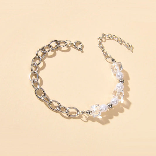 Trendy Accessories Transparent Beads Pearl Silver Chain Bracelet Female Jewelry Feelontop Jewellery