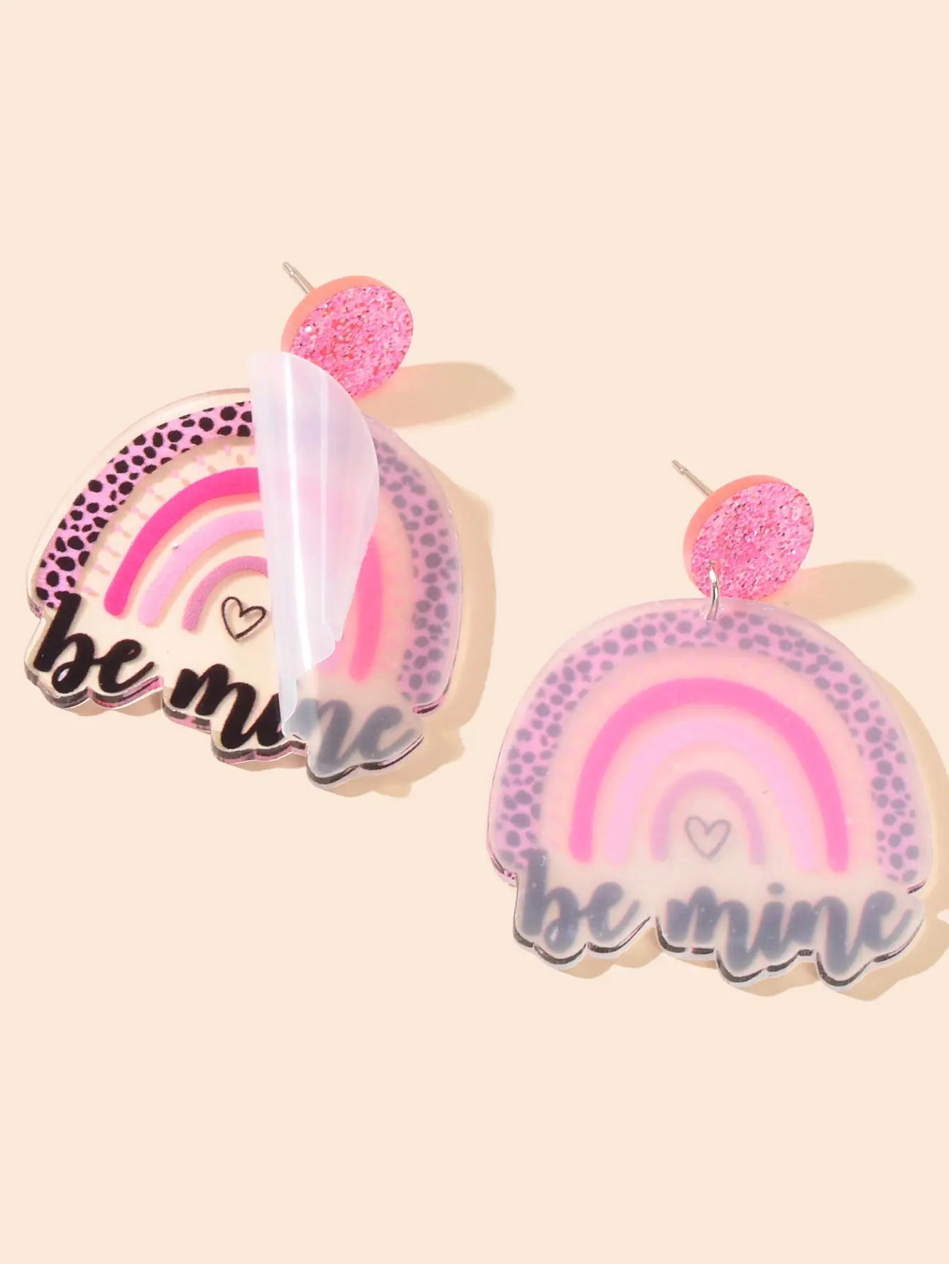 Sweet Y2k Style Pink Leopard Heart Rainbow Letter Acrylic Dangle Chunky Earrings Feelontop Jewellery