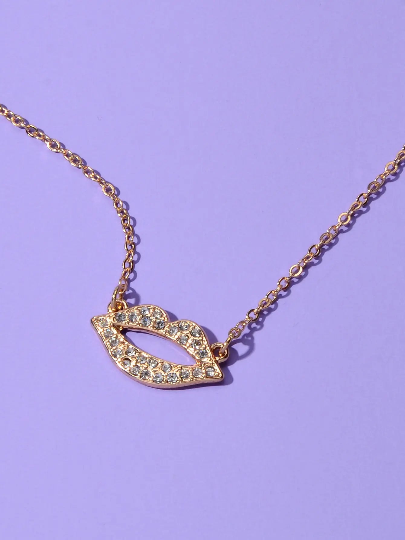 Engagement Jewellery Gift Rhinestone Decor Gold Chain Lip Charm Collar Necklace Feelontop Jewellery