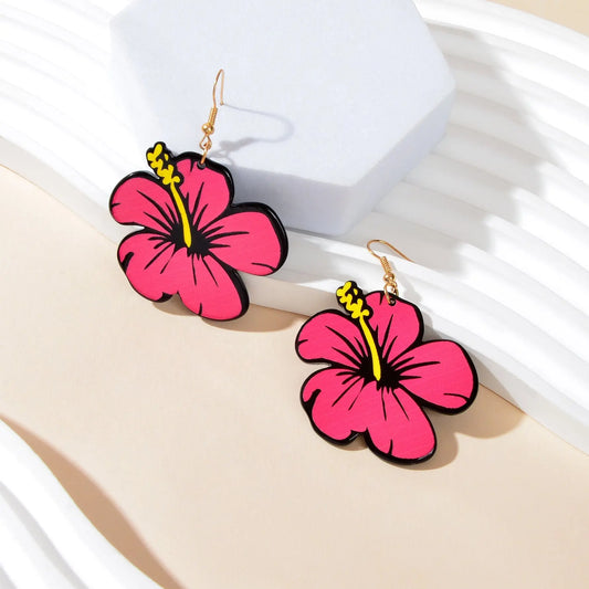 Hotpink Acrylic Dangle Flower Earrings Flora Bloom Vacation Jewellery Gift Feelontop Jewellery
