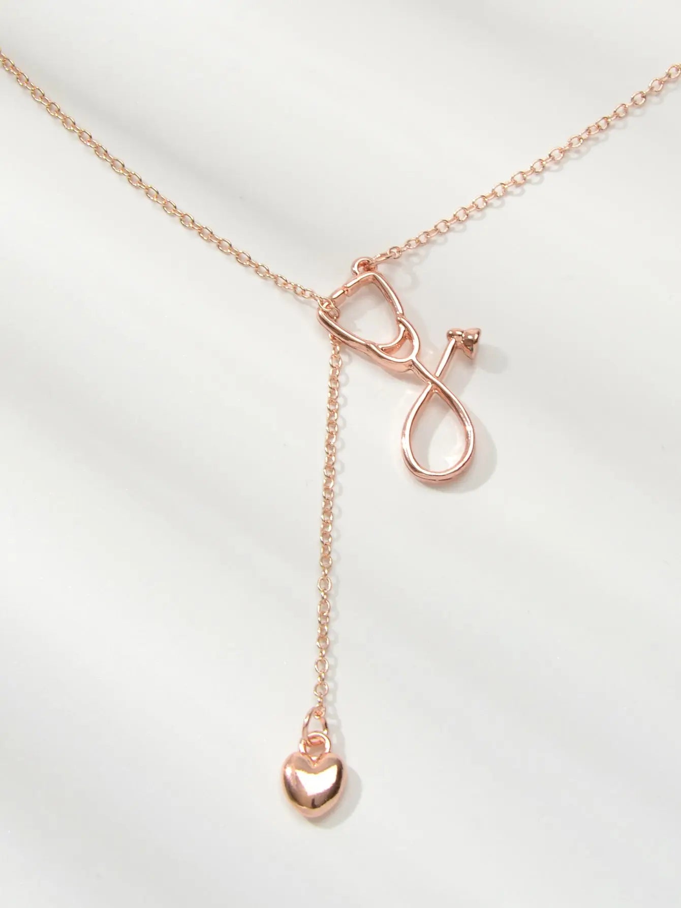 Minimalist Jewelry Trendy Gold Silver Stethoscope Heart Pendant Y shape Necklace Feelontop Jewellery