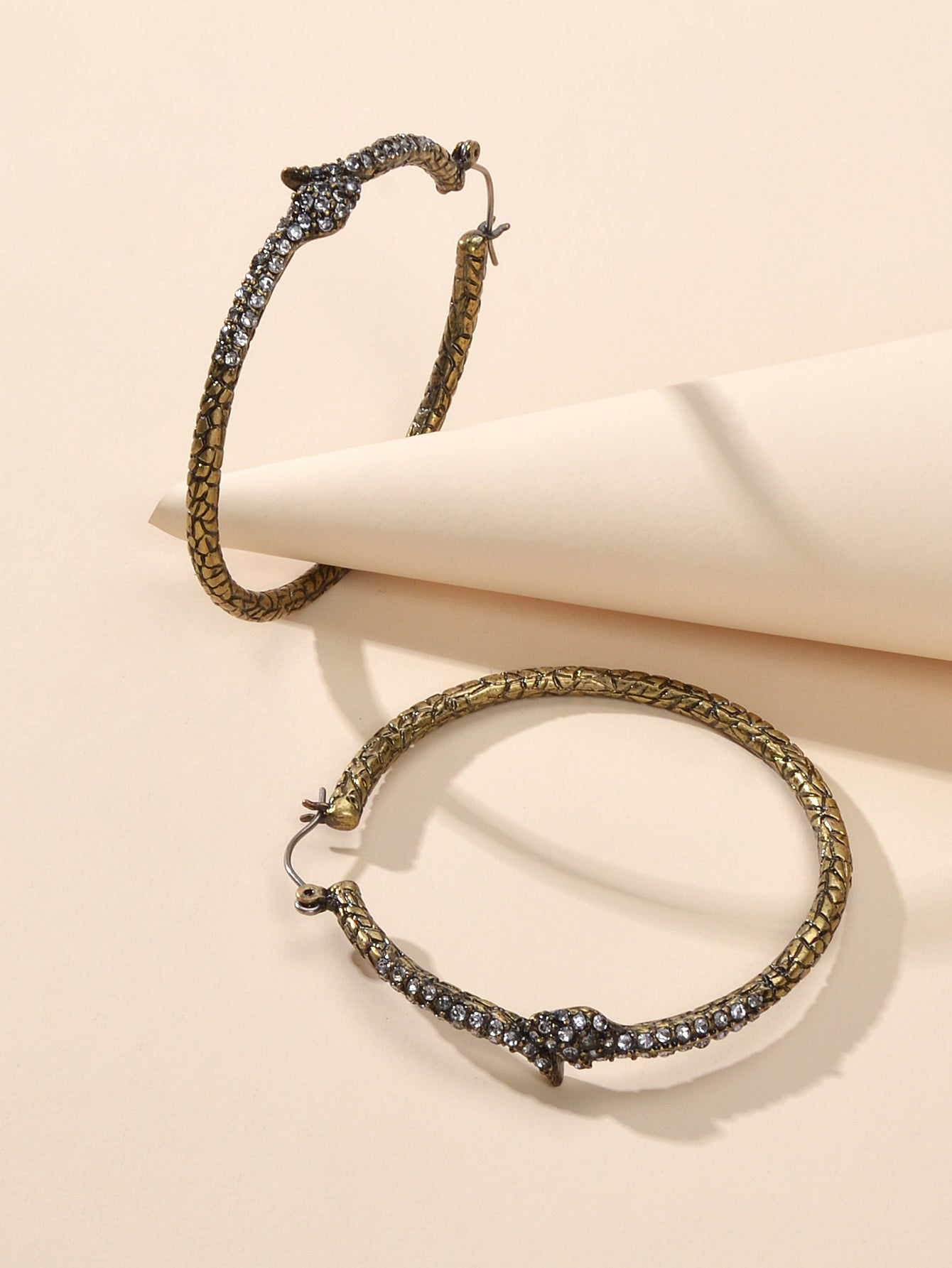 Punk Vintage Rhinestone Antique Gold Snake Big Hoop Earrings Hip Hop Jewellery Feelontop Jewellery