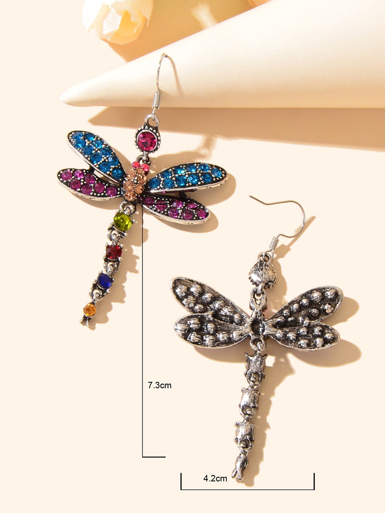 Luxury Jewellery Colorful Rhinestone Dragonfly Long Pendant Dangle Gift Earrings Feelontop Jewellery