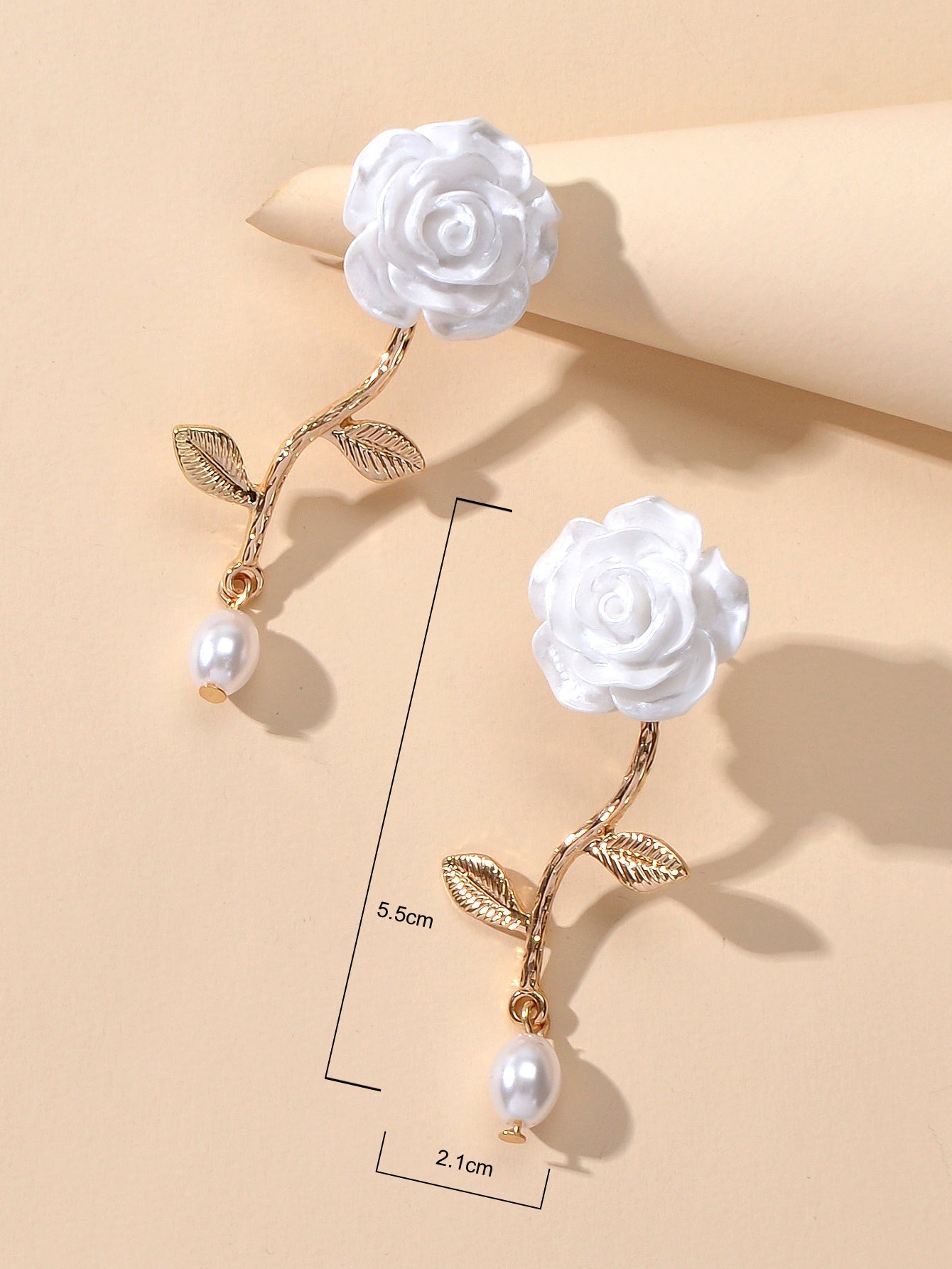 Elegant Resin Flower Leaf Pearl Charm Dangling Classic Stunning Bridal Earrings Feelontop Jewellery