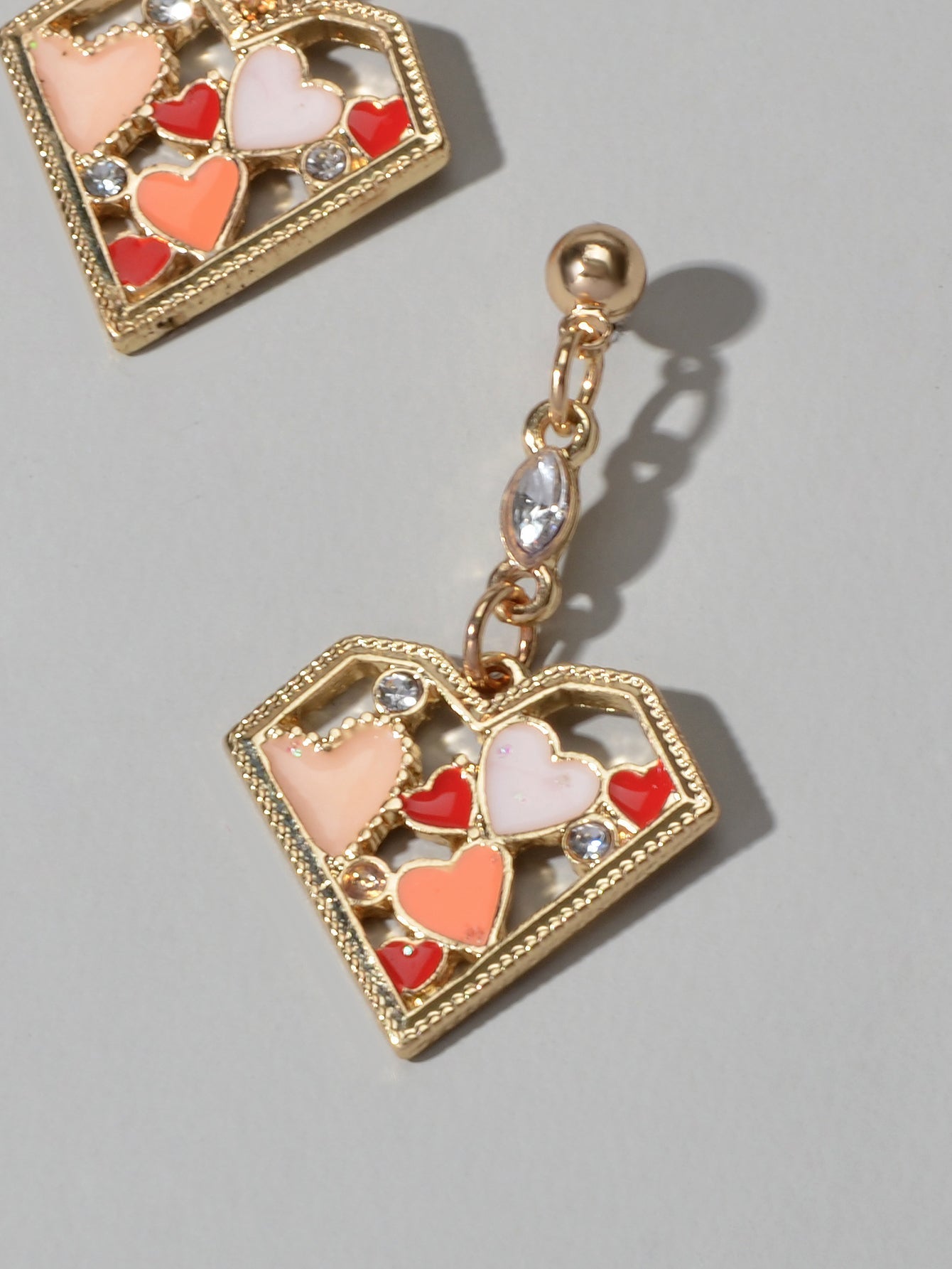 Valentine's Day Gift Rhinestone Decor Multi-colored Heart Asymmetric Earrings Feelontop Jewellery