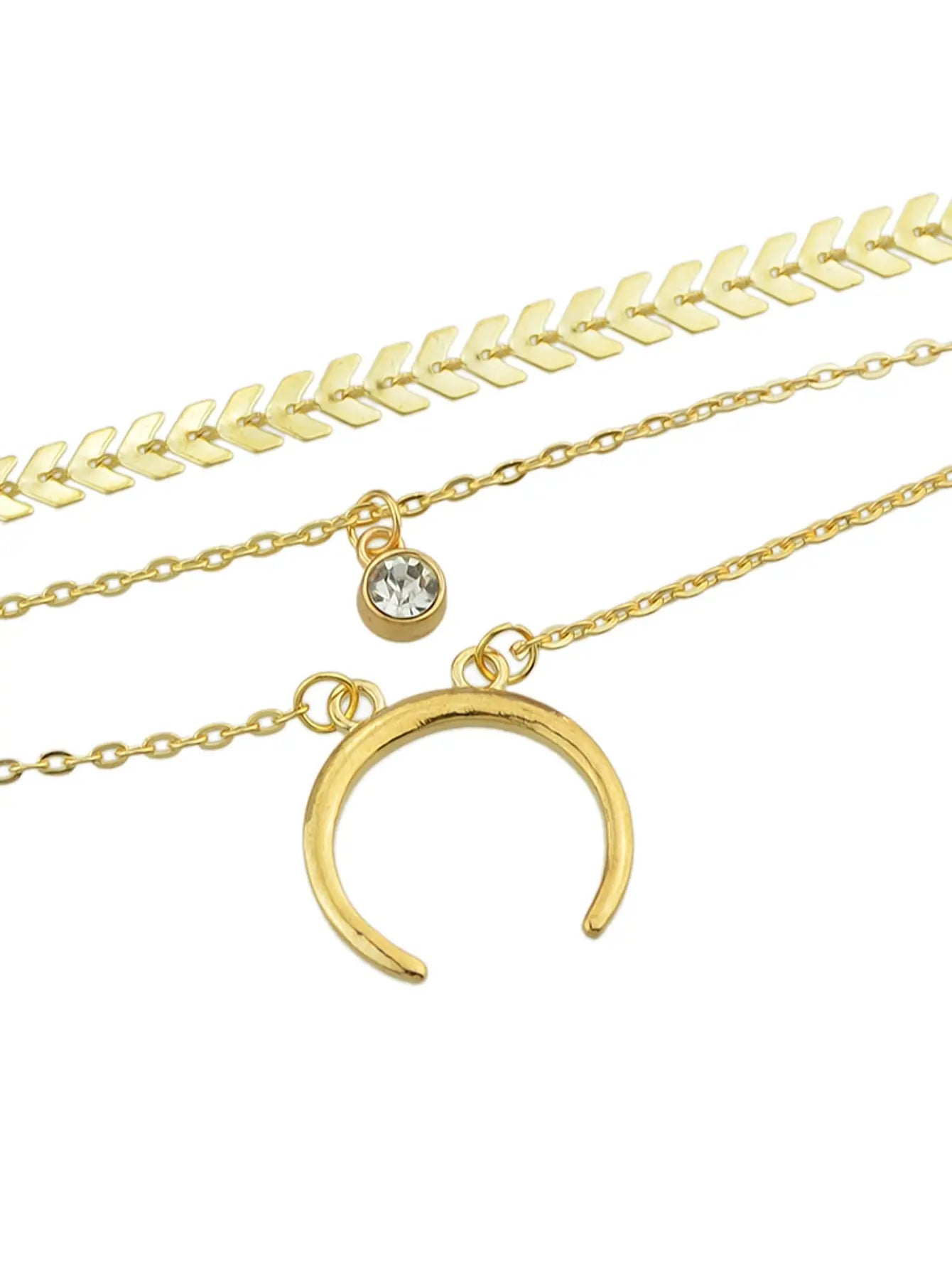 Boho Chic Jewelry Multi-layer Gold Silver Chain Rhinestone Horns Charm Necklace Feelontop Jewellery